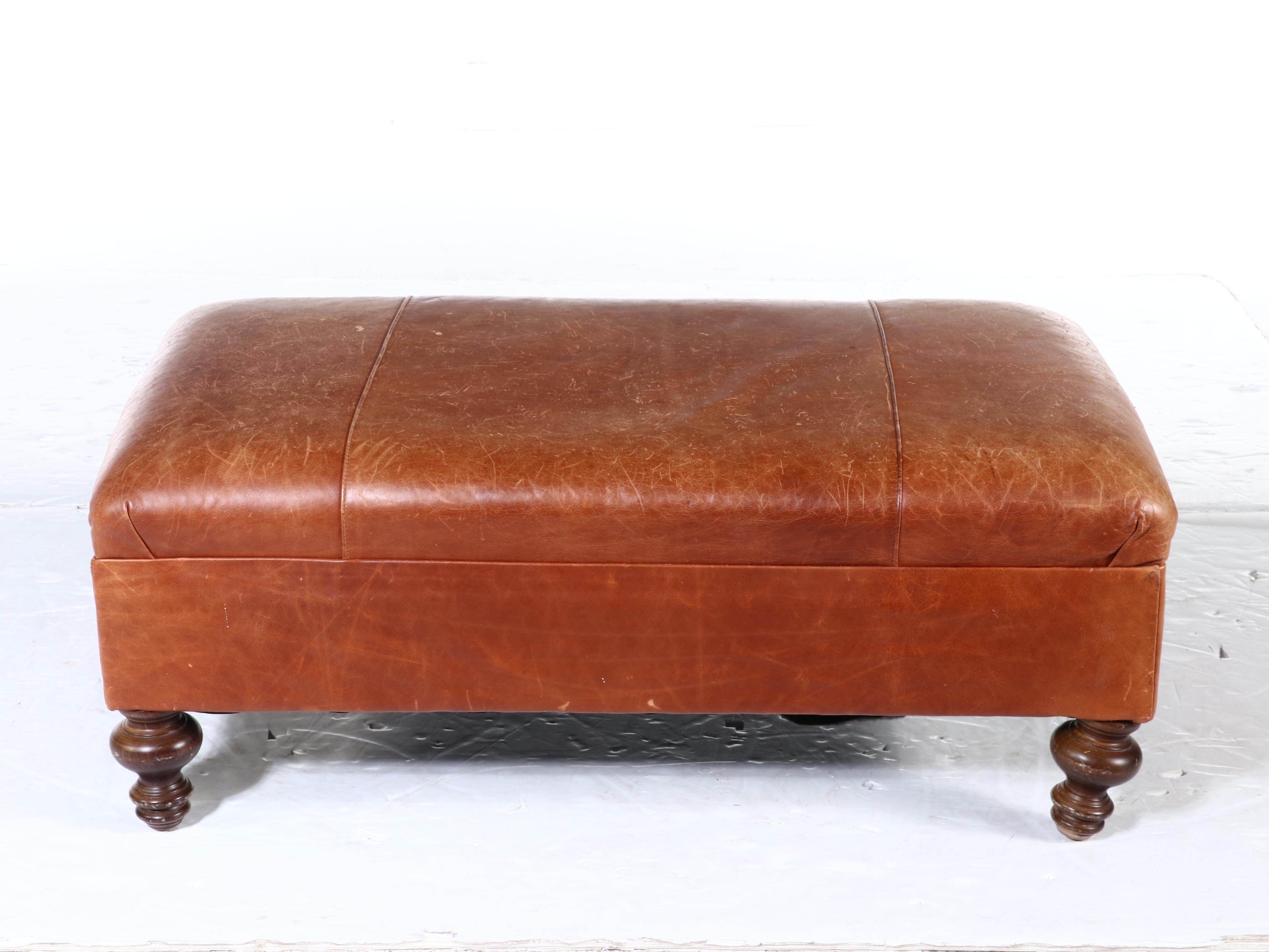 Mitchell Gold for Pottery Barn Leather Upholstered Ottoman