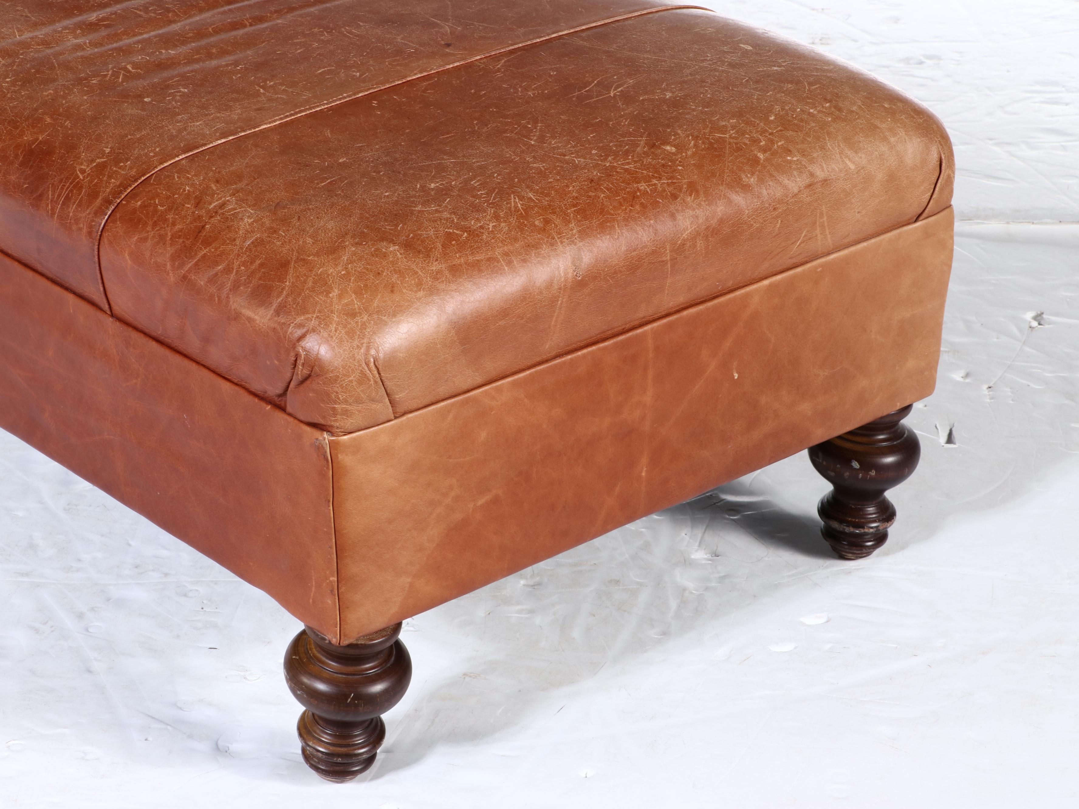 Mitchell Gold for Pottery Barn Leather Upholstered Ottoman