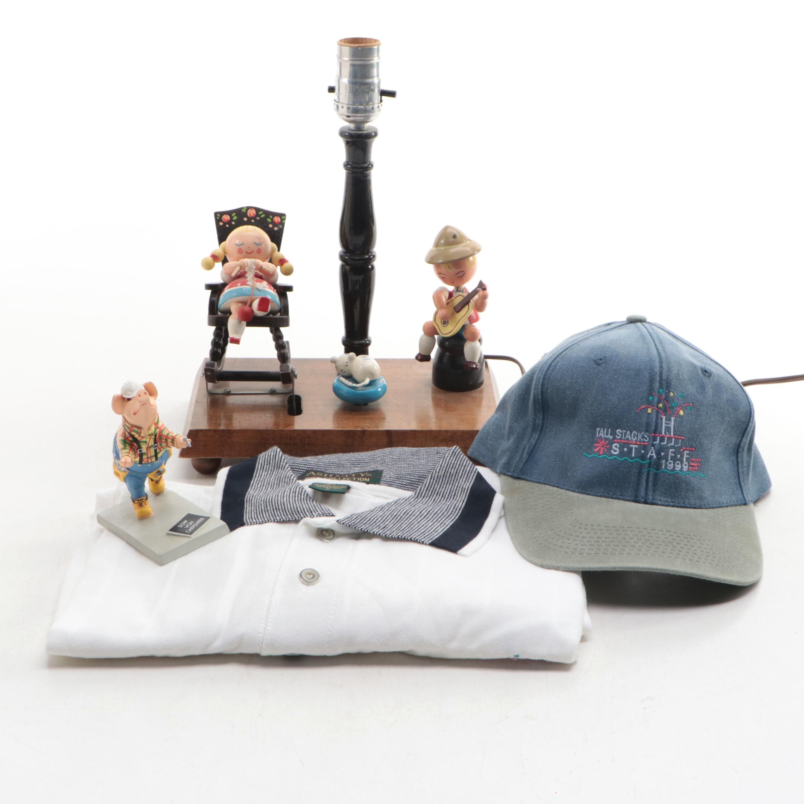Vintage Nursery Originals Novelty Lamp With Ball Cap, Golf Shirt and More