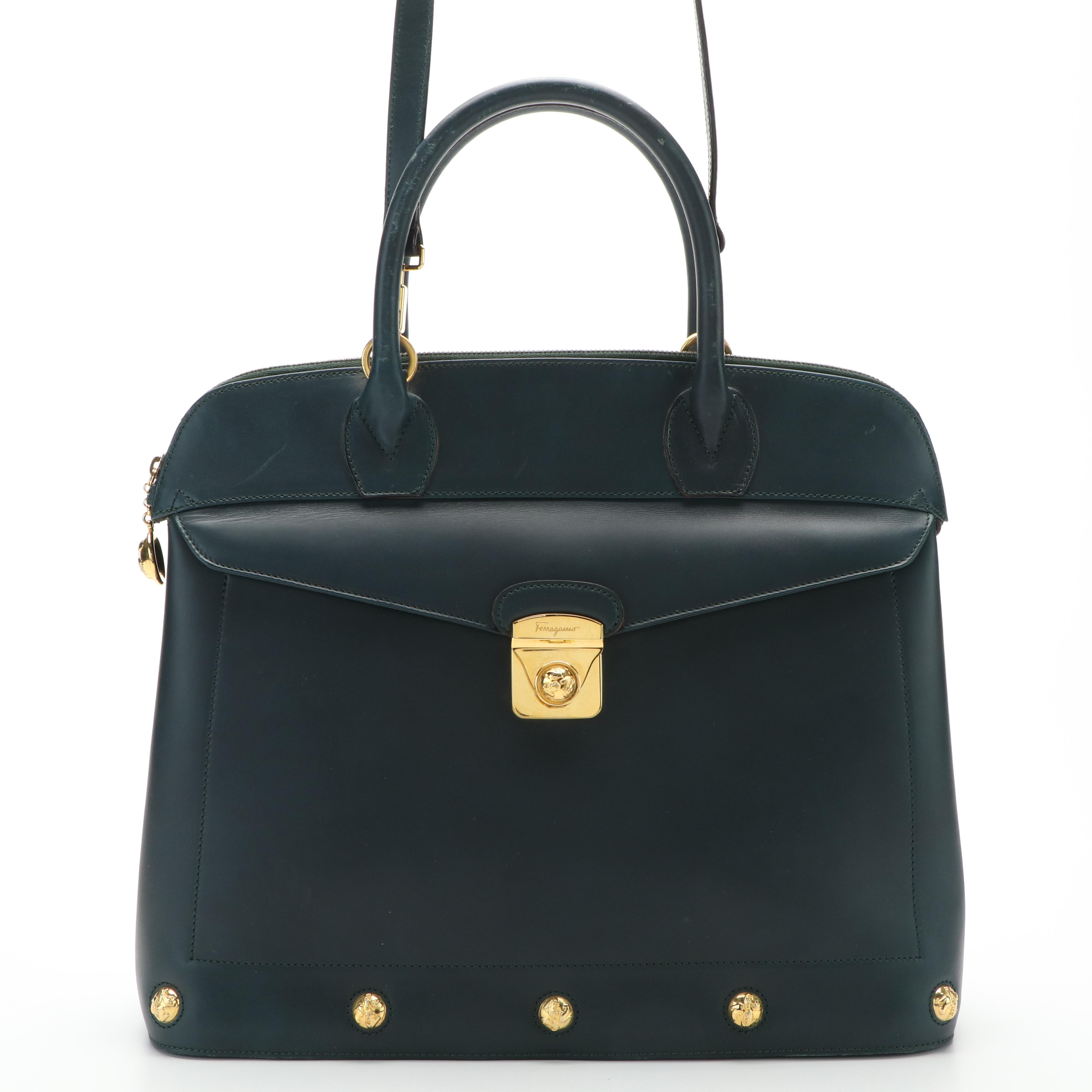 Salvatore Ferragamo Studded Domed Satchel Crossbody Bag