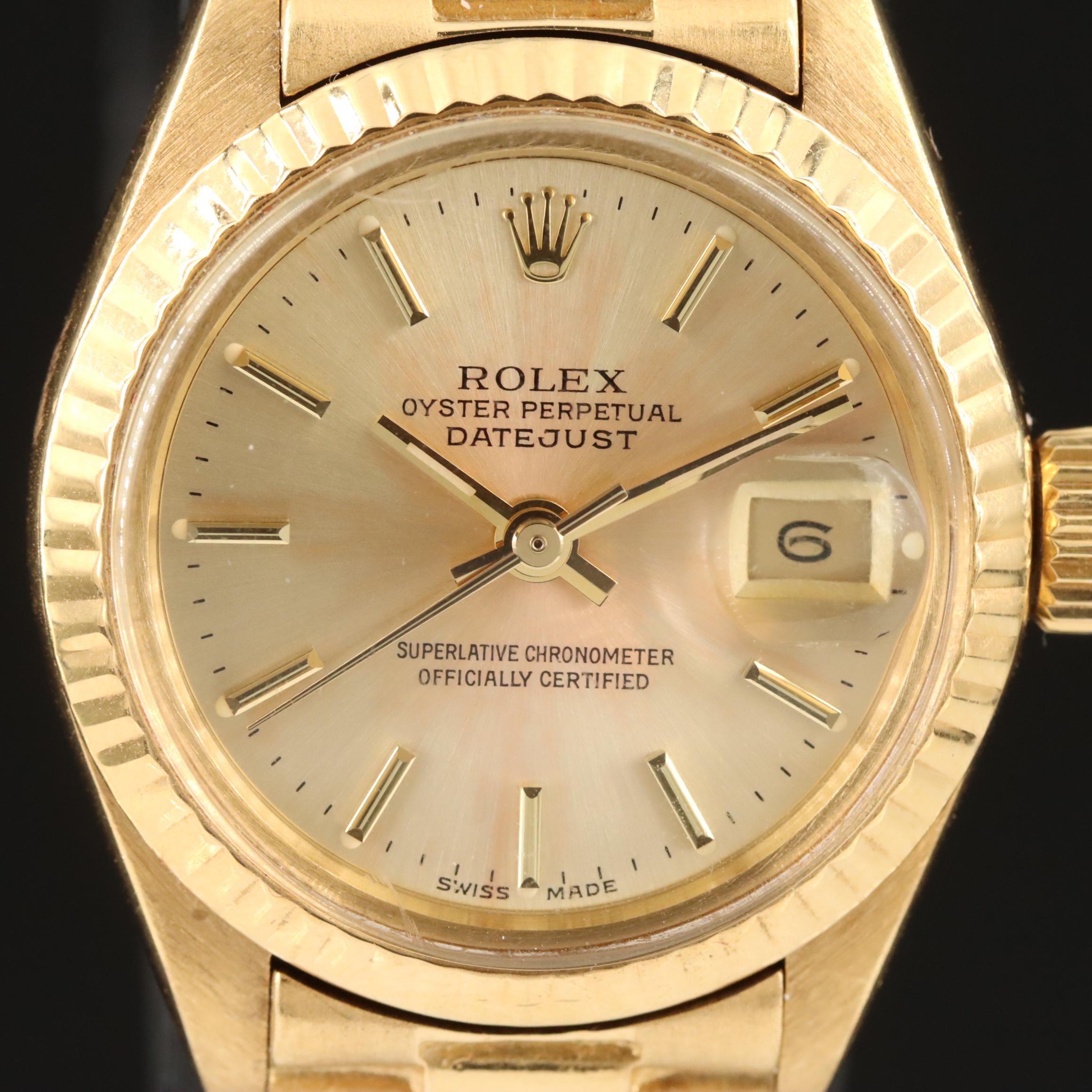 1972 18K Rolex Oyster Perpetual Custom Band Datejust Watch