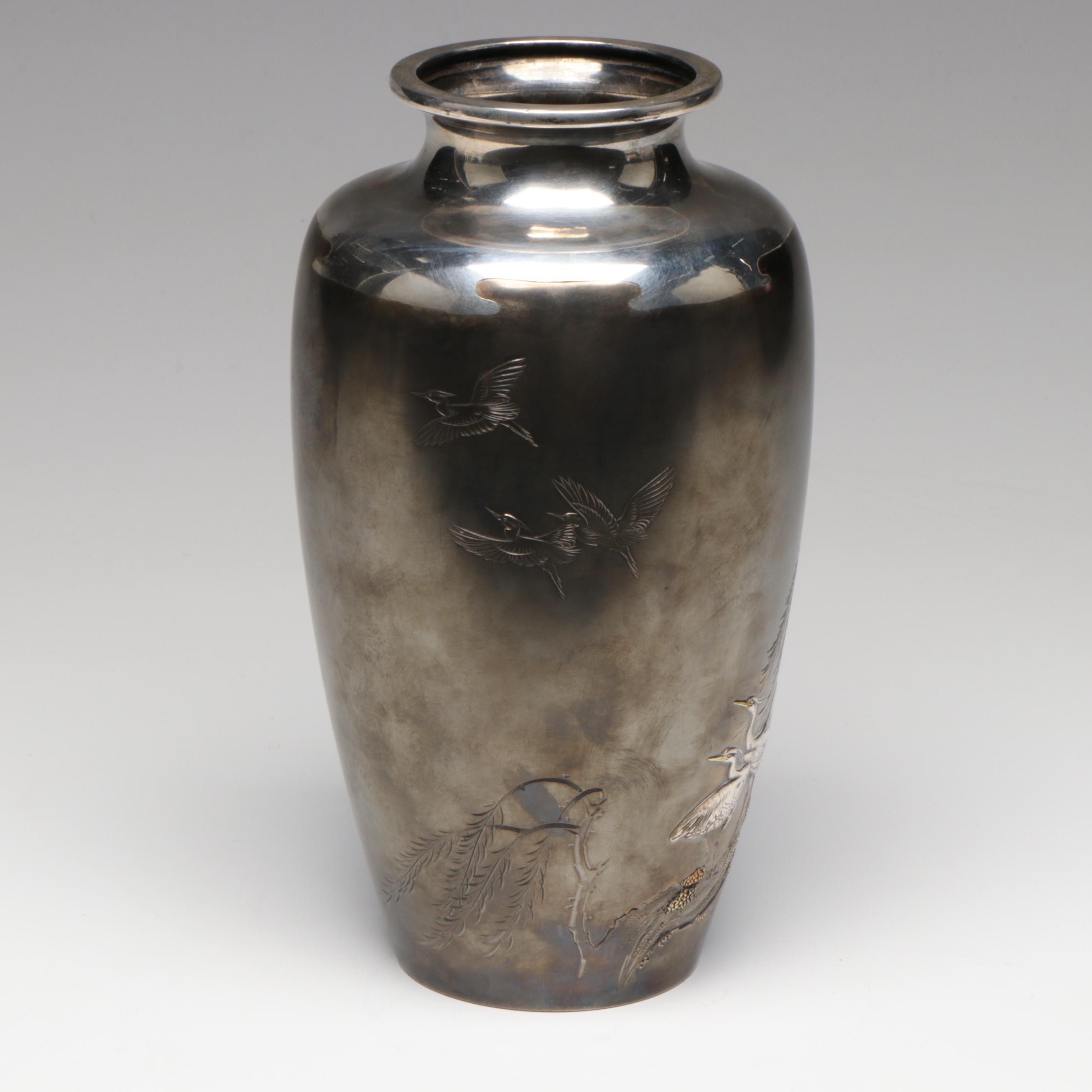 Murata Teruo Japanese Taisho Era Patinated Silver and Mixed Metal Vase