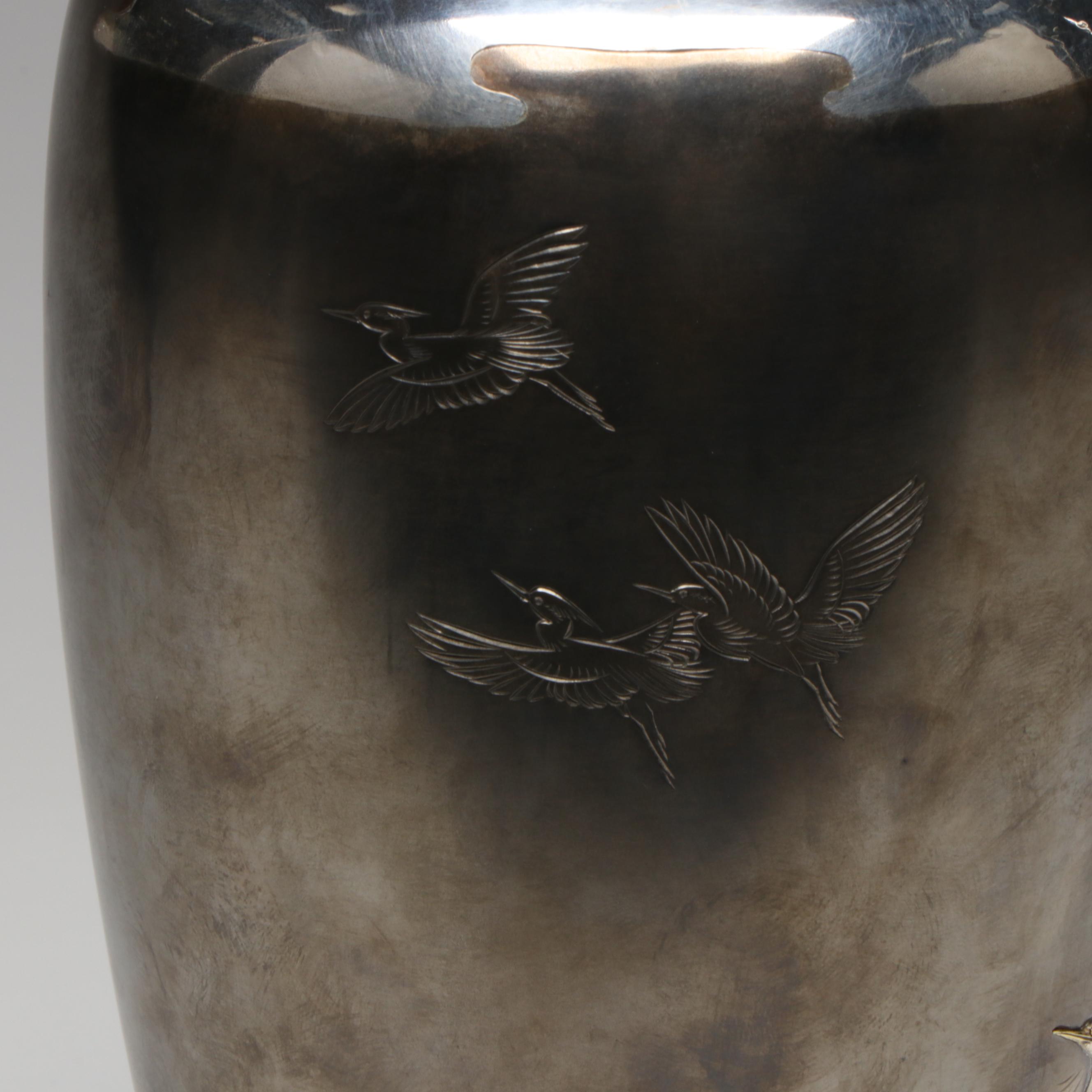 Murata Teruo Japanese Taisho Era Patinated Silver and Mixed Metal Vase