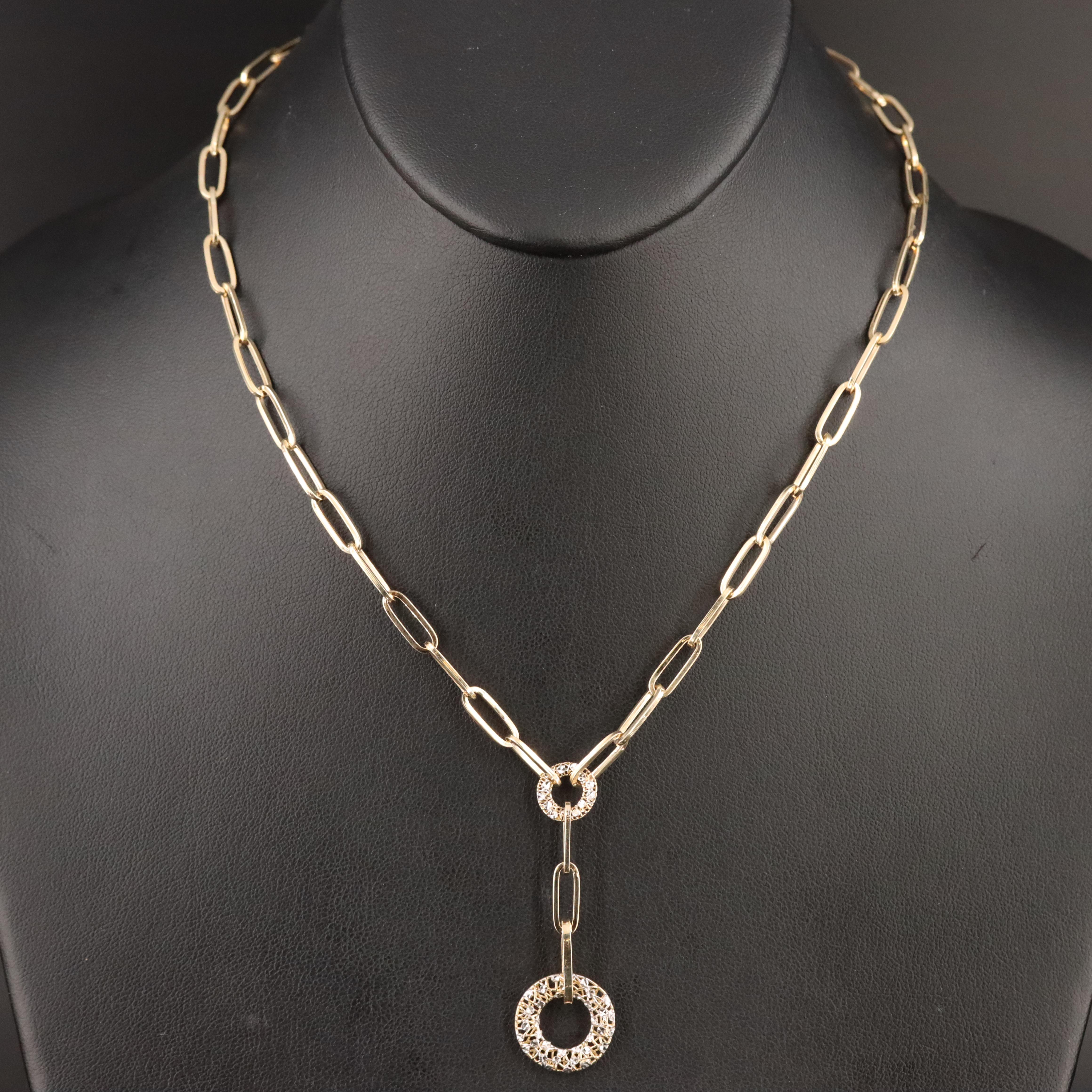 10K Lattice Circle with Paper Clip Chain Necklace