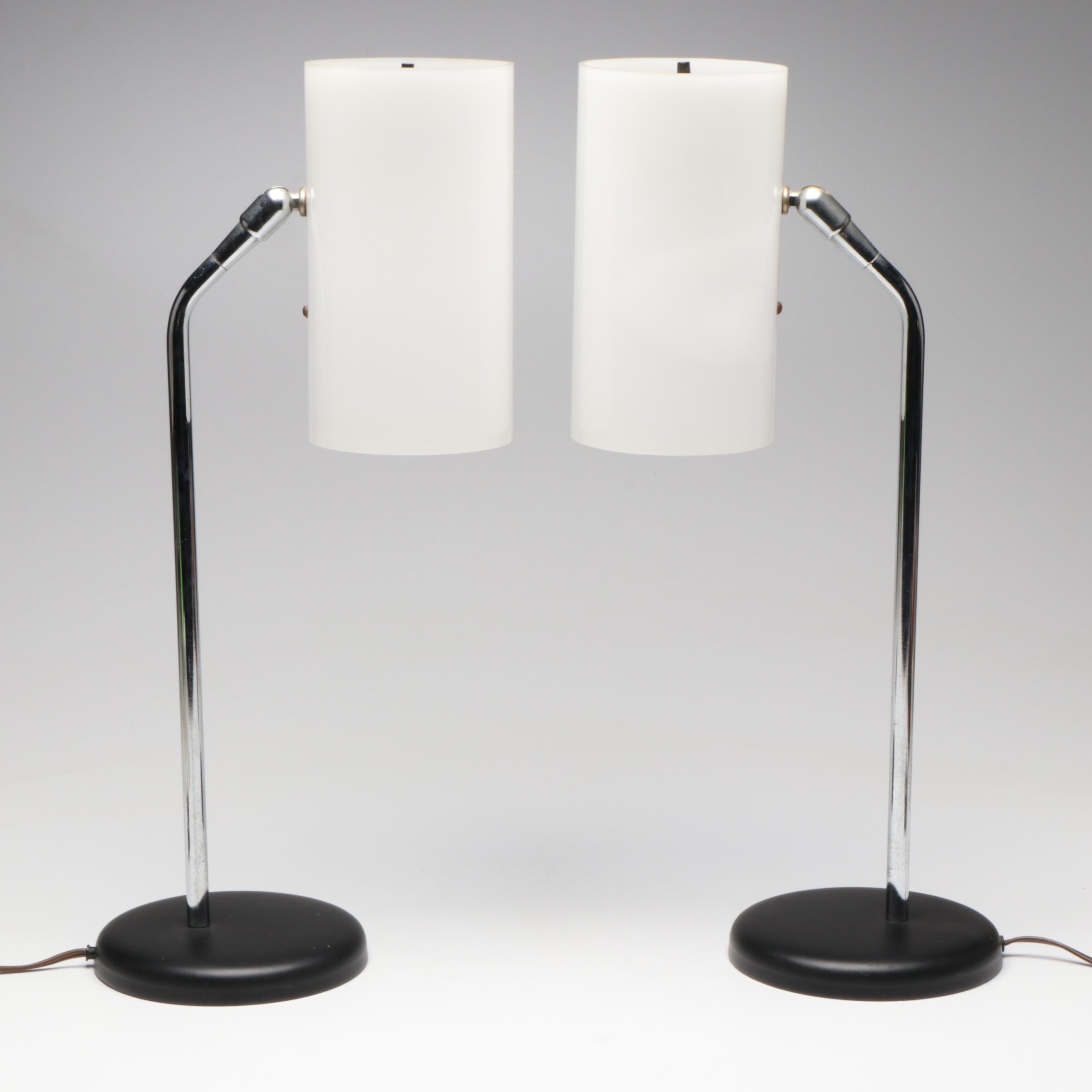Pair of Kovacs Style MCM Bent Arm Desk Lamps, Mid-20th Century