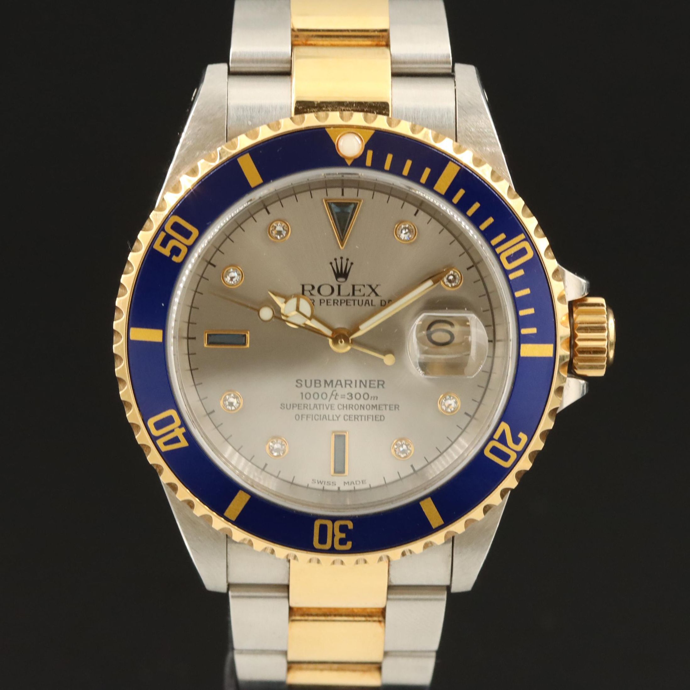 2000 Rolex Submariner Date Slate Serti Diamond and Sapphire Factory Dial Watch