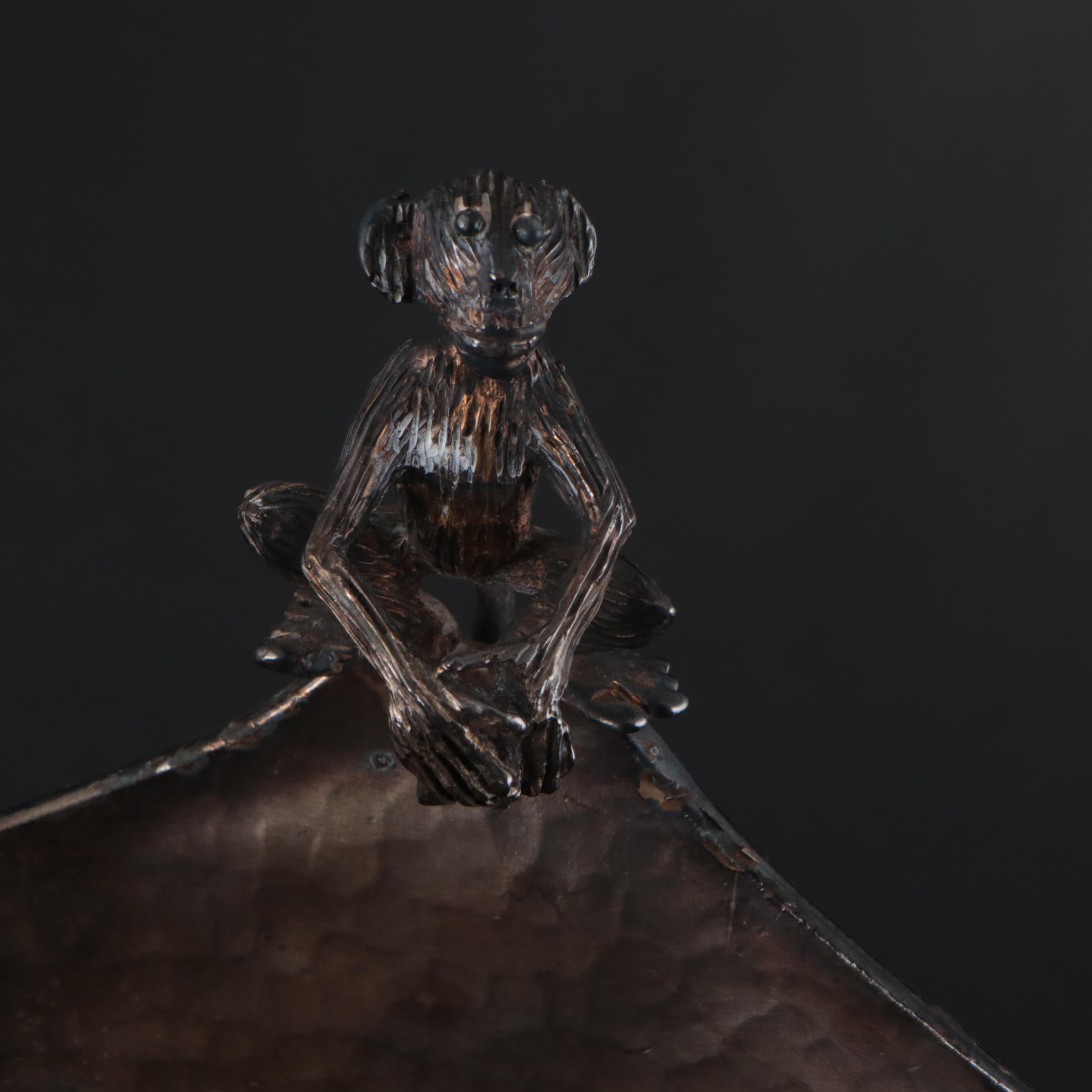 Mexican Emilia Castillo Silver Plate Punch Bowl with Monkeys to Rim