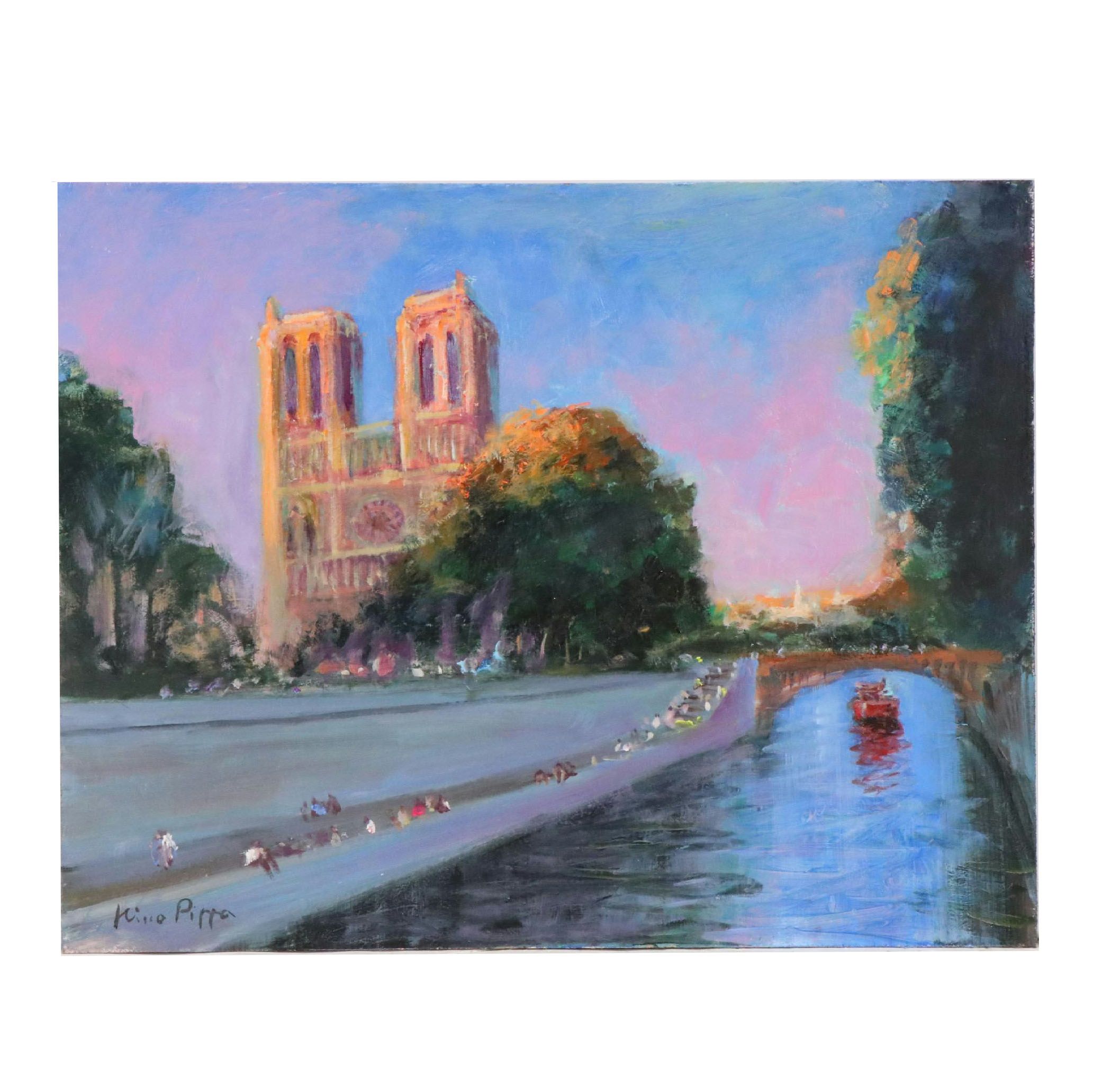 Nino Pippa Oil Painting "Paris - Sunset on Notre Dame," 2018