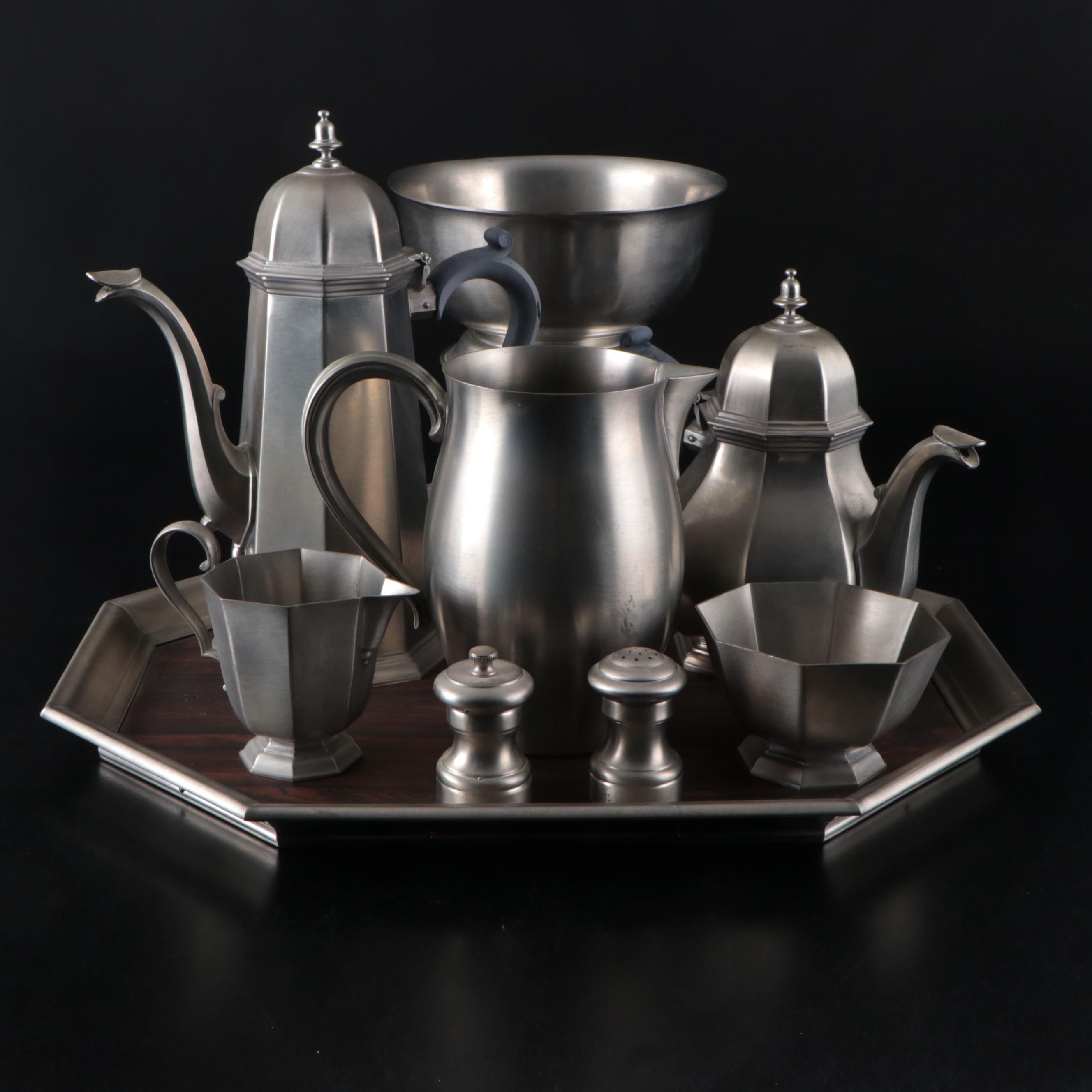 Gorham "Octette" Pewter Coffee and Tea Service with More Pewter Pieces