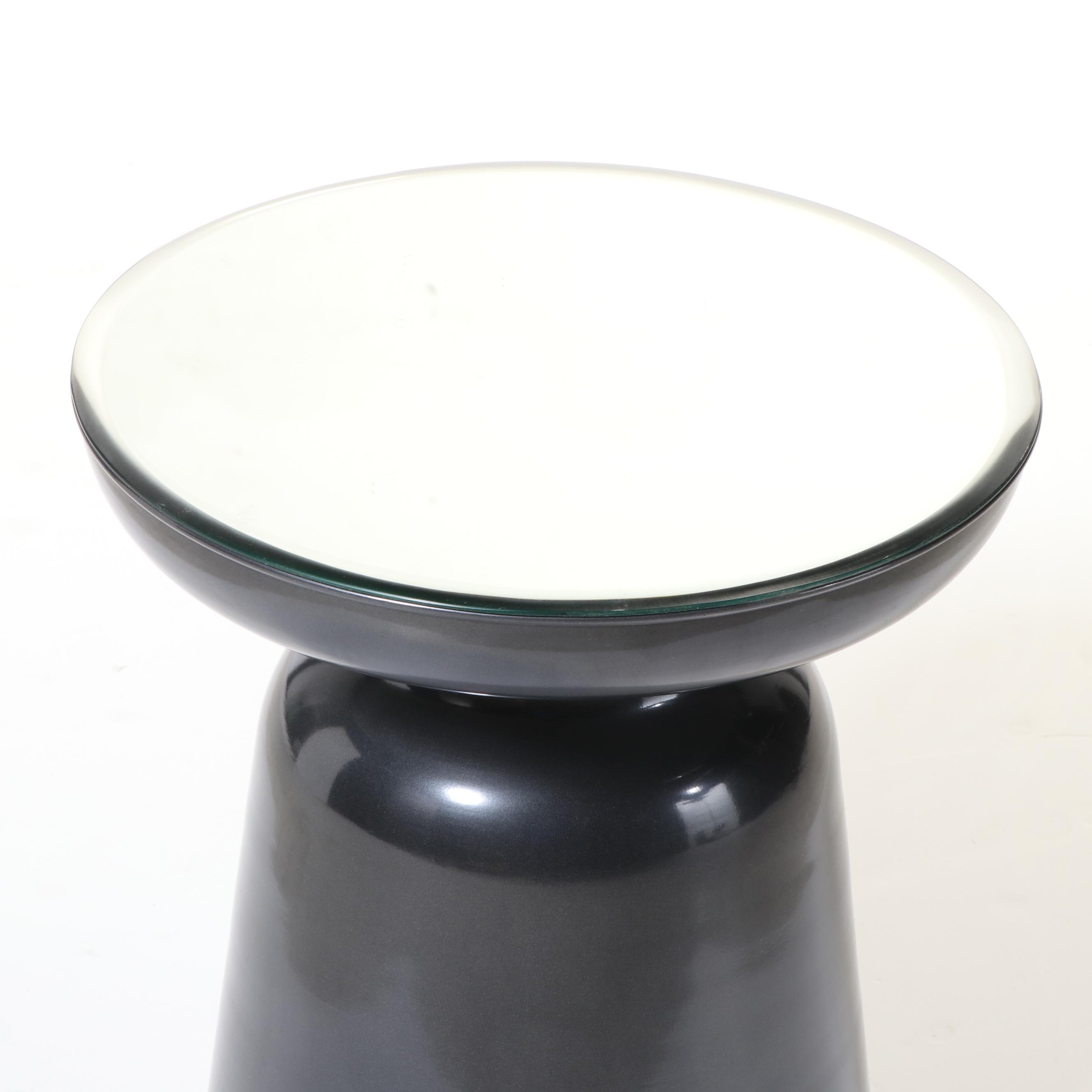 Modernist Style Metal Hourglass Side Table with Mirror Top