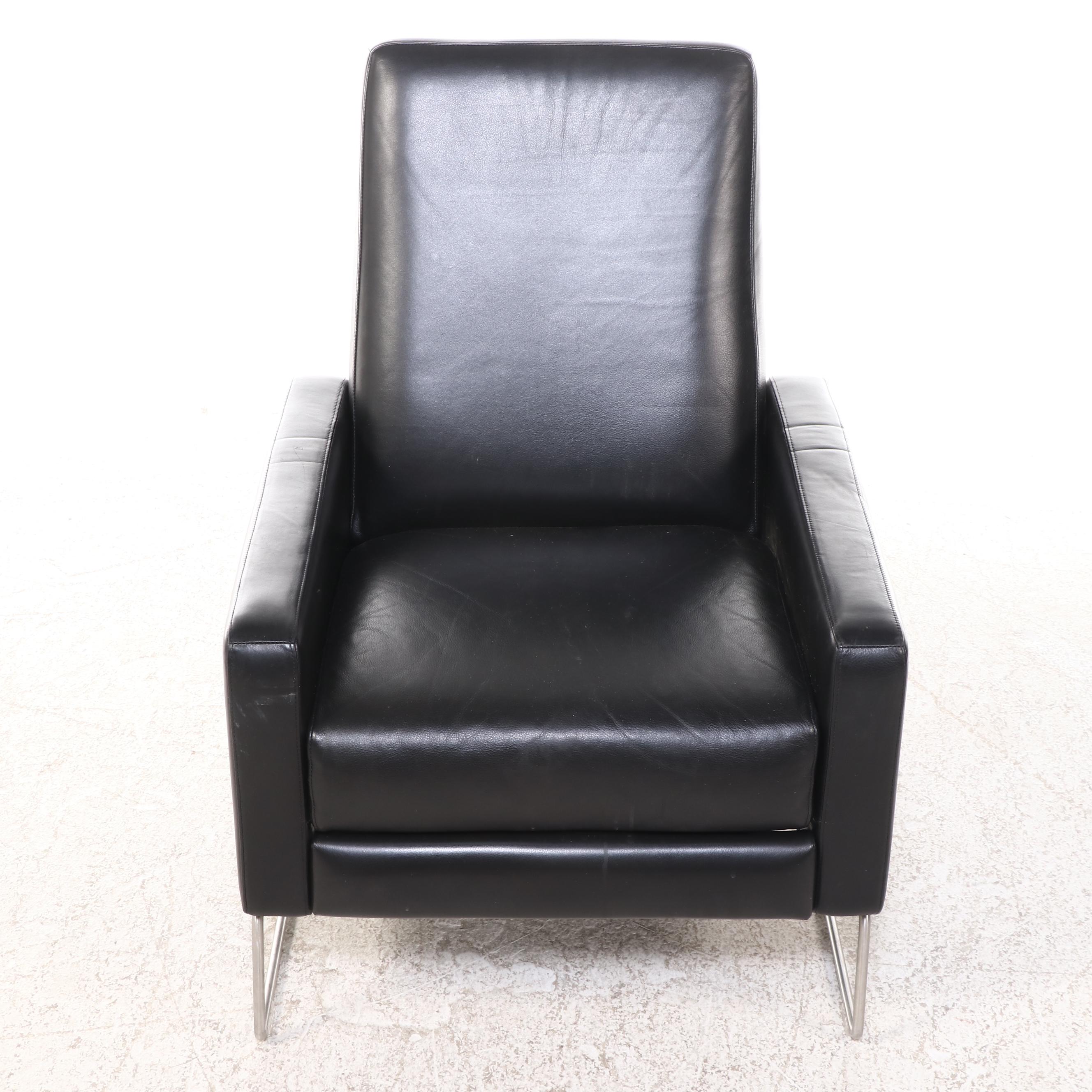 Design Within Reach Modern Black Leather Flight Recliner