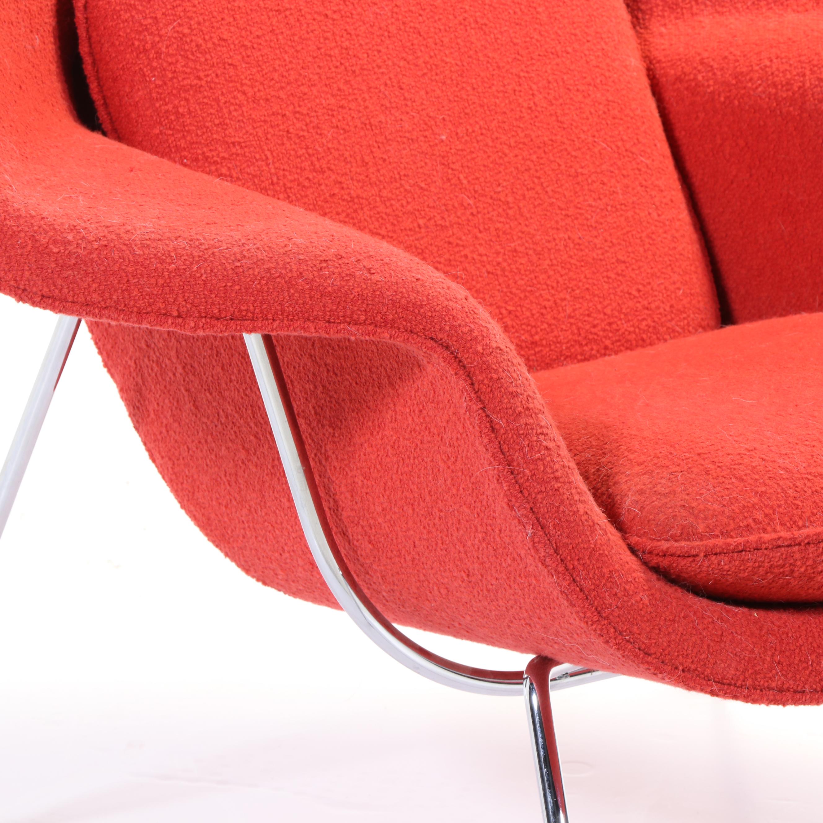 Knoll "Womb" MCM Red Bouclé Armchair and Ottoman