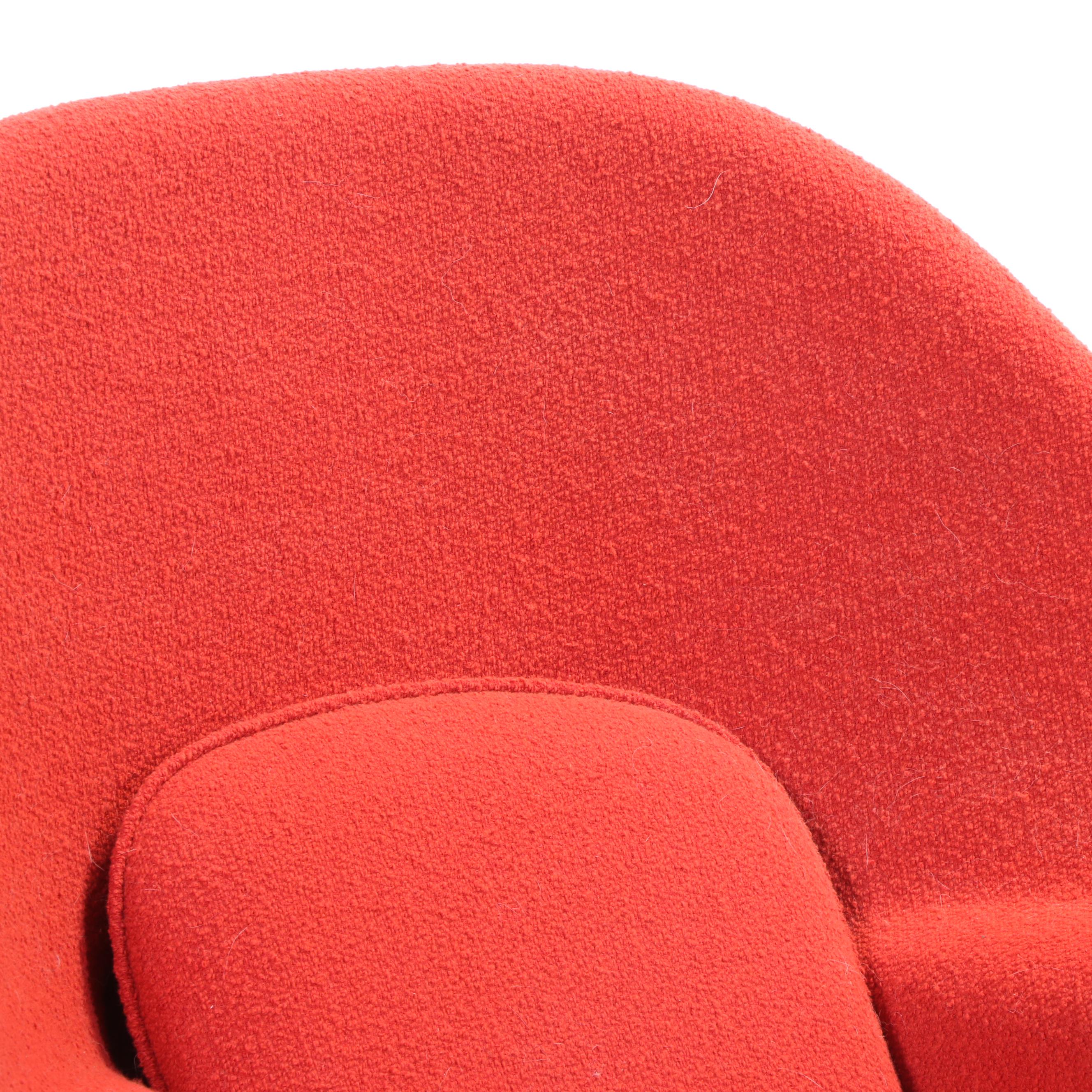 Knoll "Womb" MCM Red Bouclé Armchair and Ottoman
