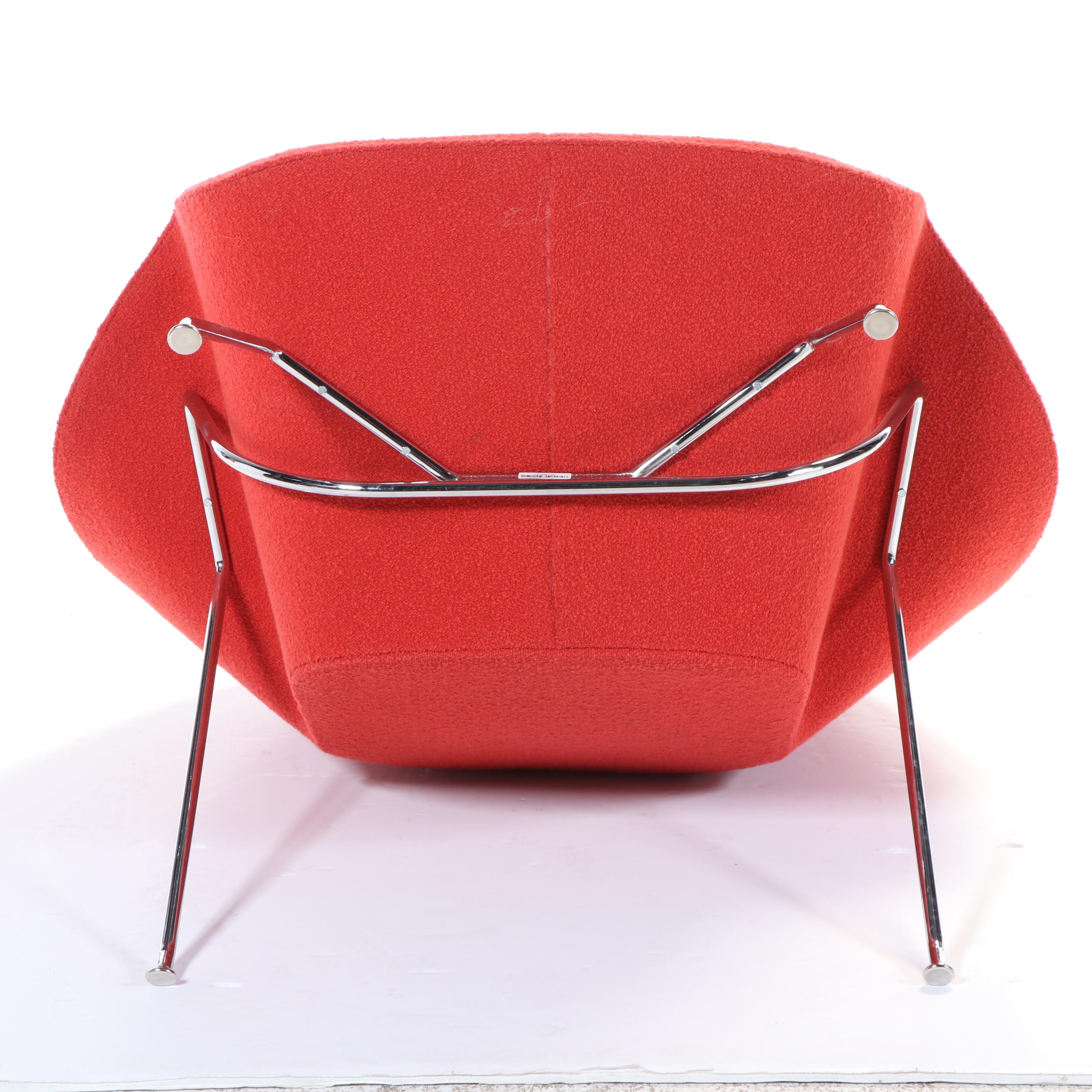 Knoll "Womb" MCM Red Bouclé Armchair and Ottoman