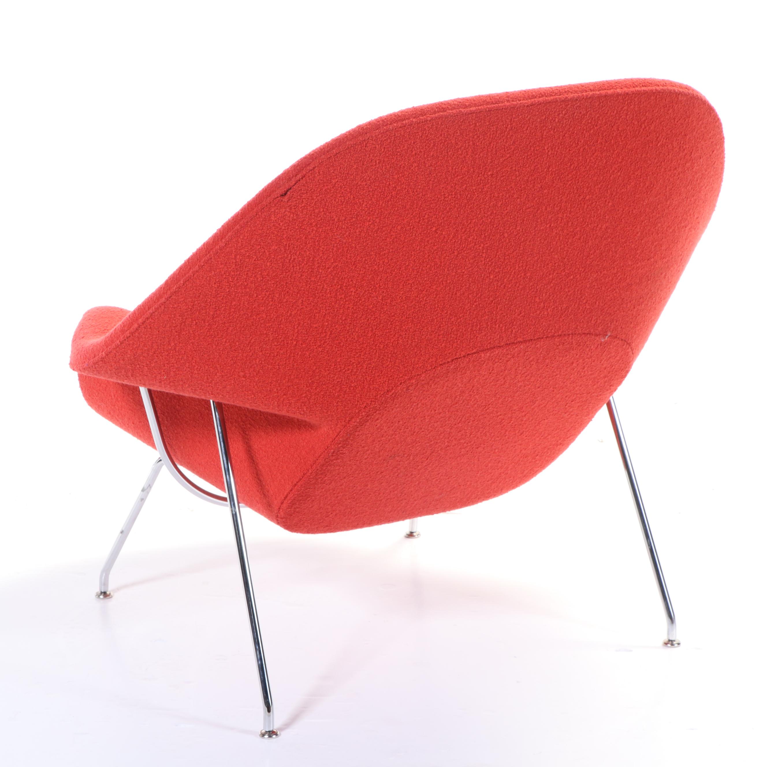 Knoll "Womb" MCM Red Bouclé Armchair and Ottoman