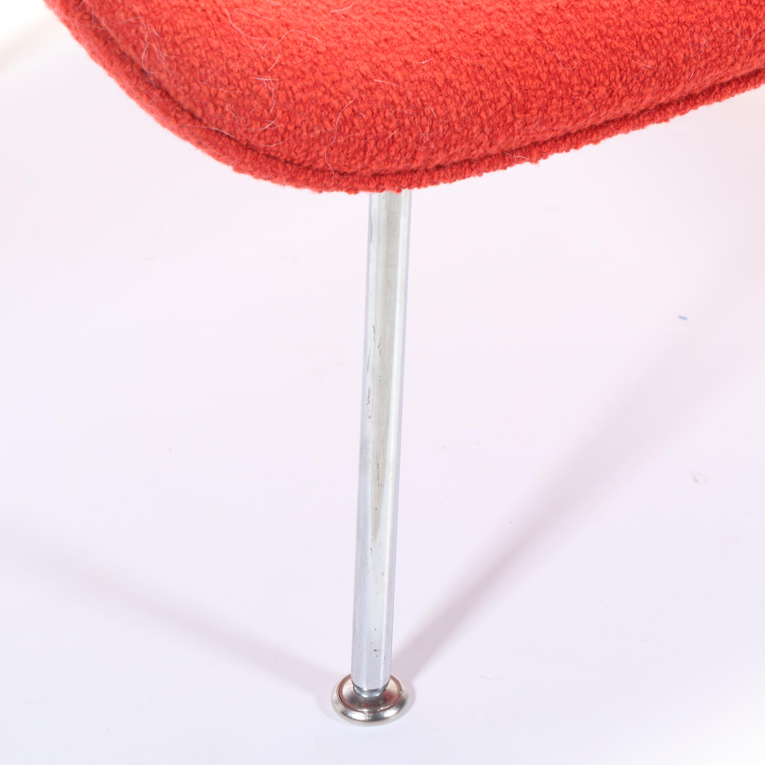 Knoll "Womb" MCM Red Bouclé Armchair and Ottoman