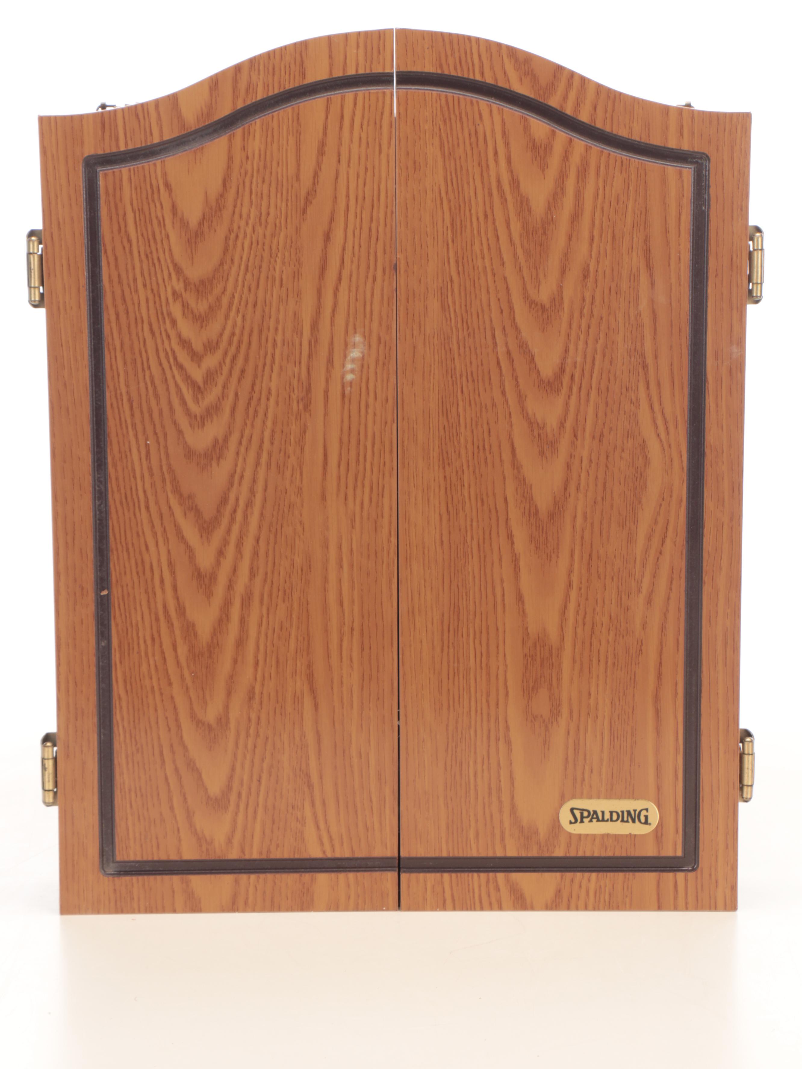 Spalding Electronic Dartboard in Oak Cabinet with Darts, Late 20th Century