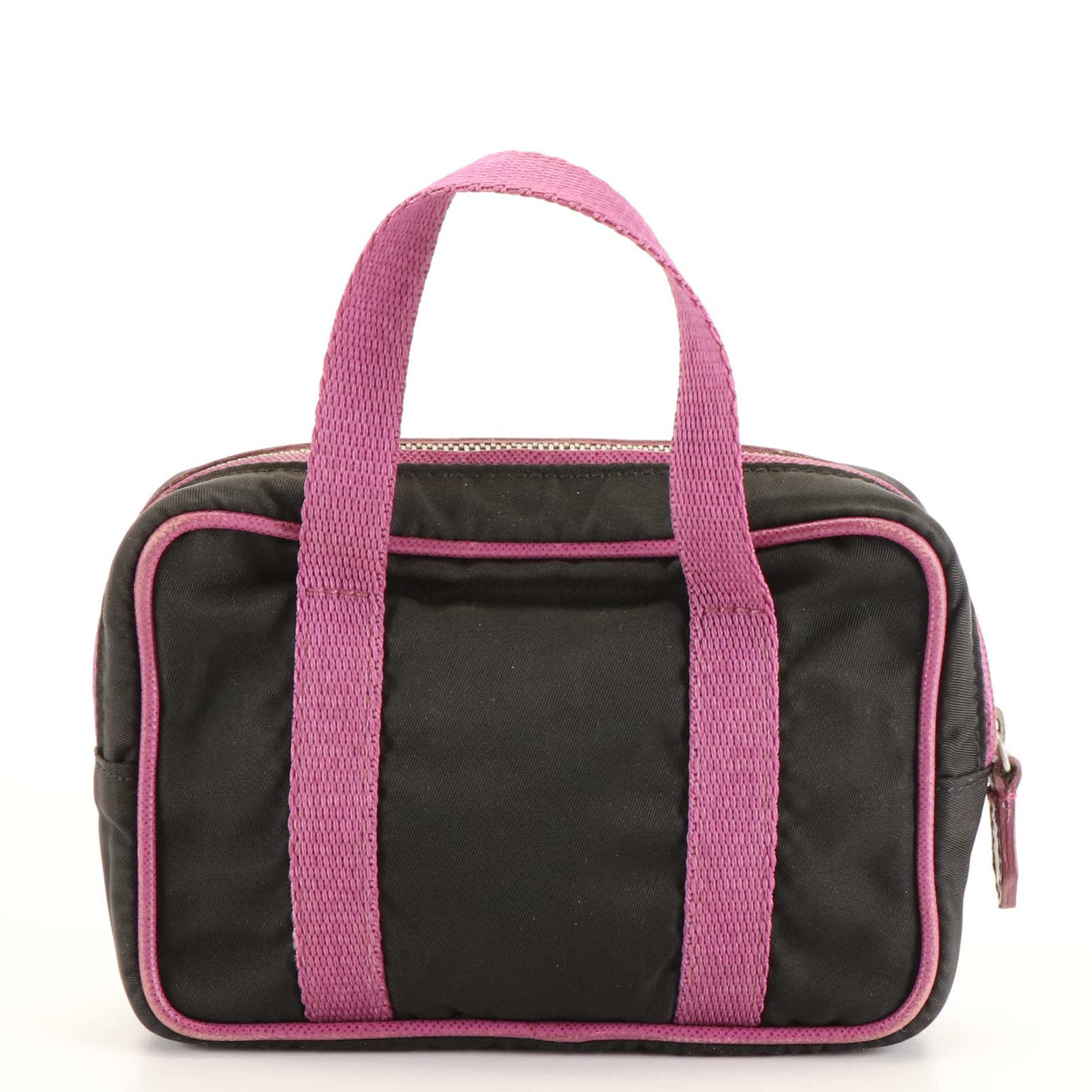 Prada Mini Briefcase Handbag in Black Nylon and Purple Trim