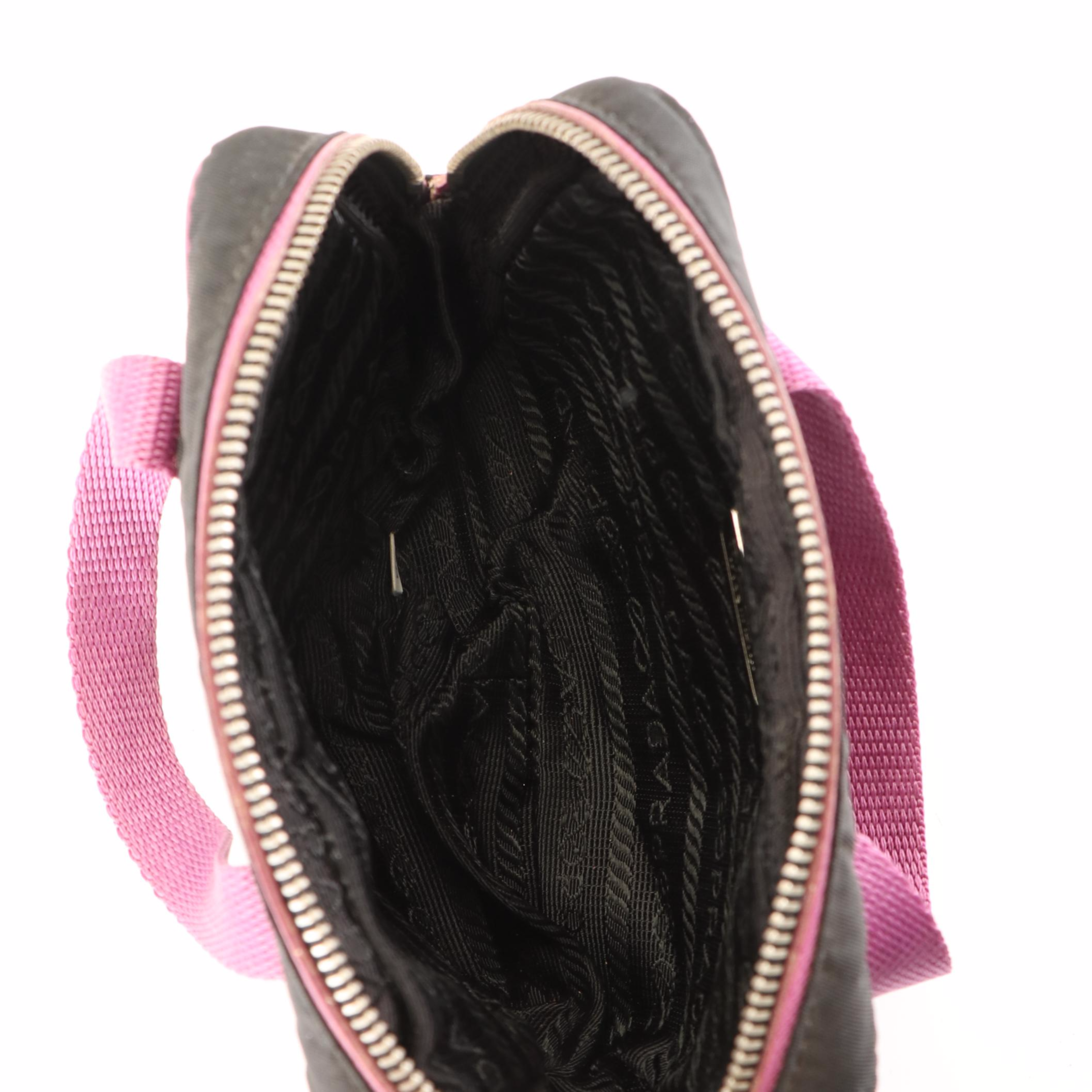 Prada Mini Briefcase Handbag in Black Nylon and Purple Trim