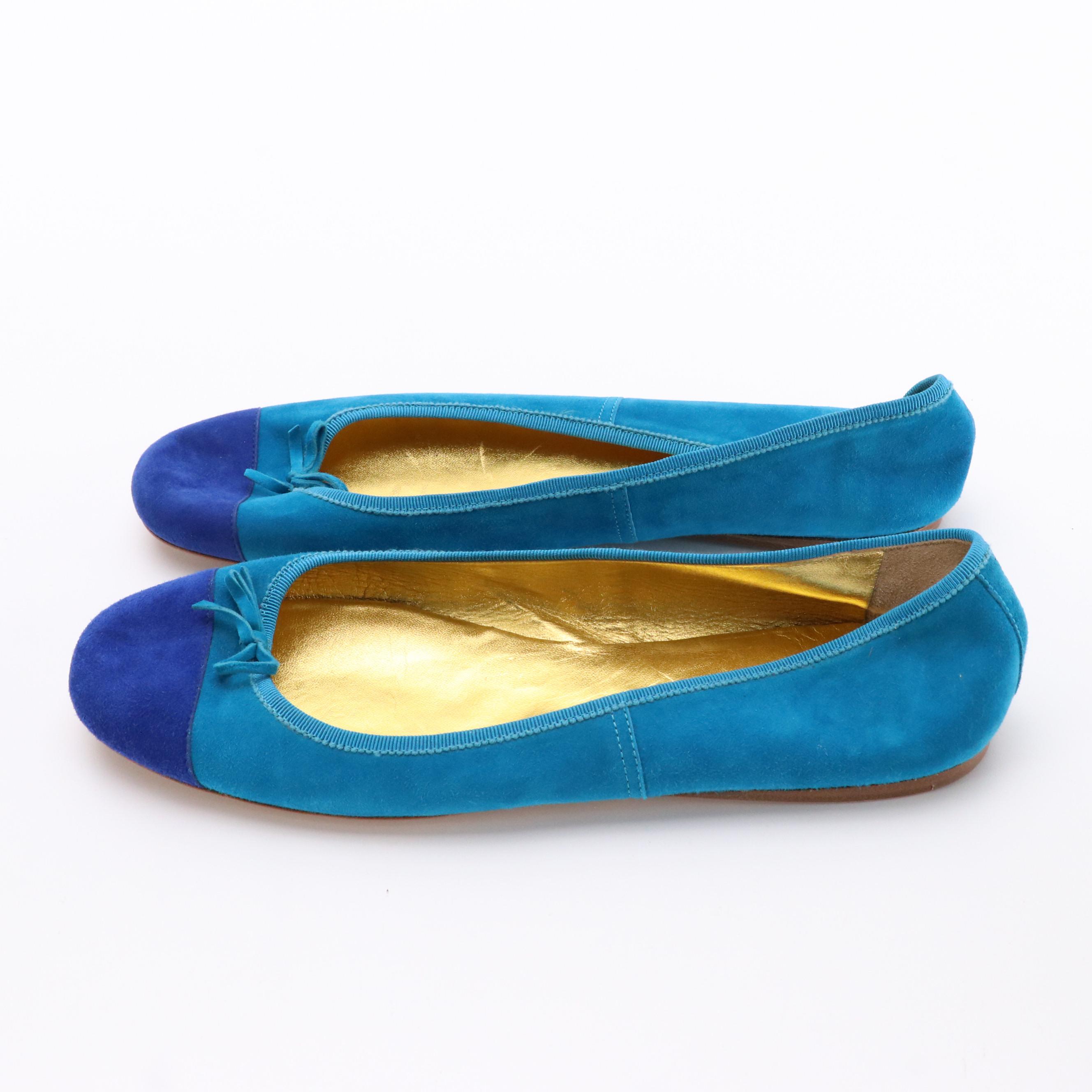 Prada Two-Tone Blue Suede Cap Toe Ballet Flats in Box