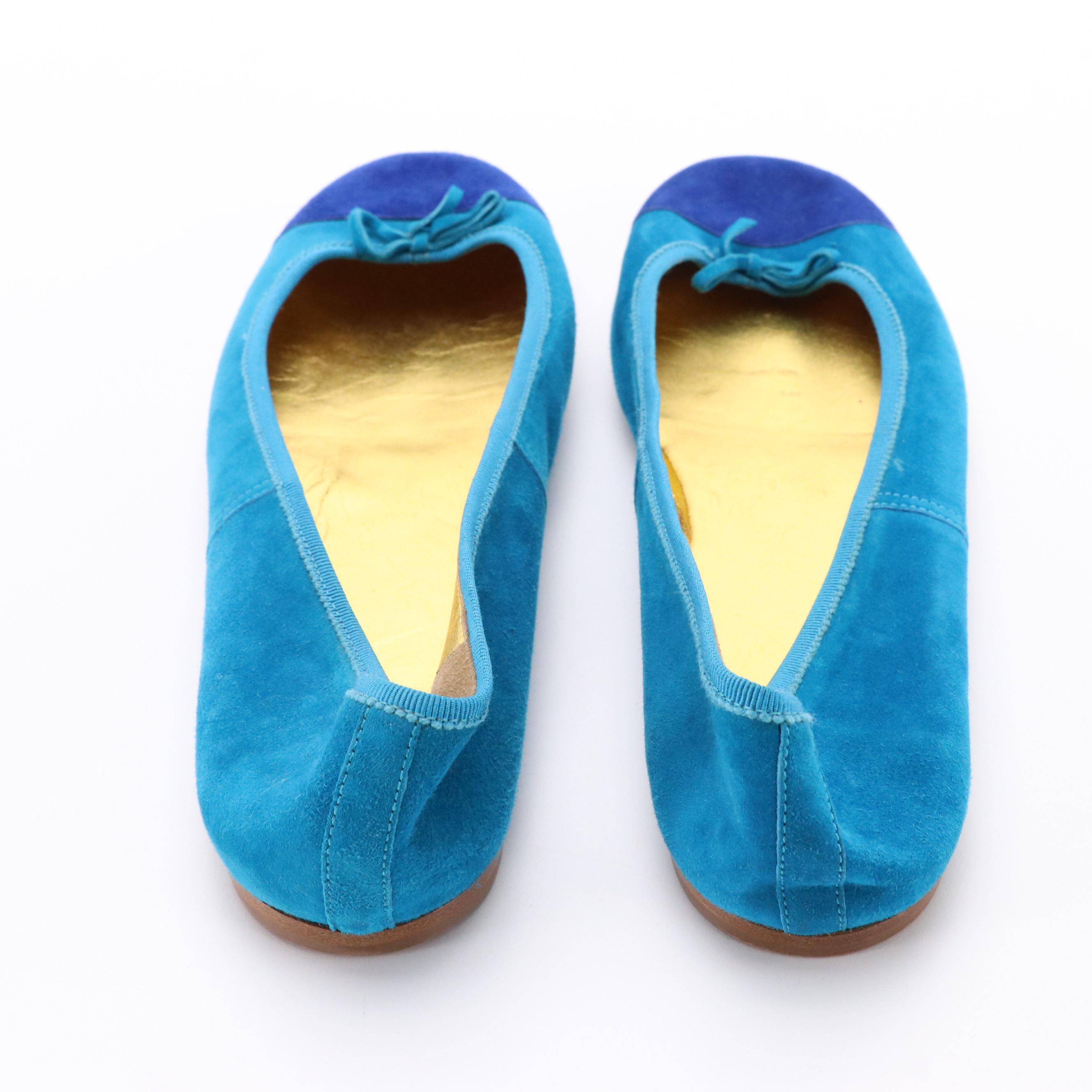 Prada Two-Tone Blue Suede Cap Toe Ballet Flats in Box