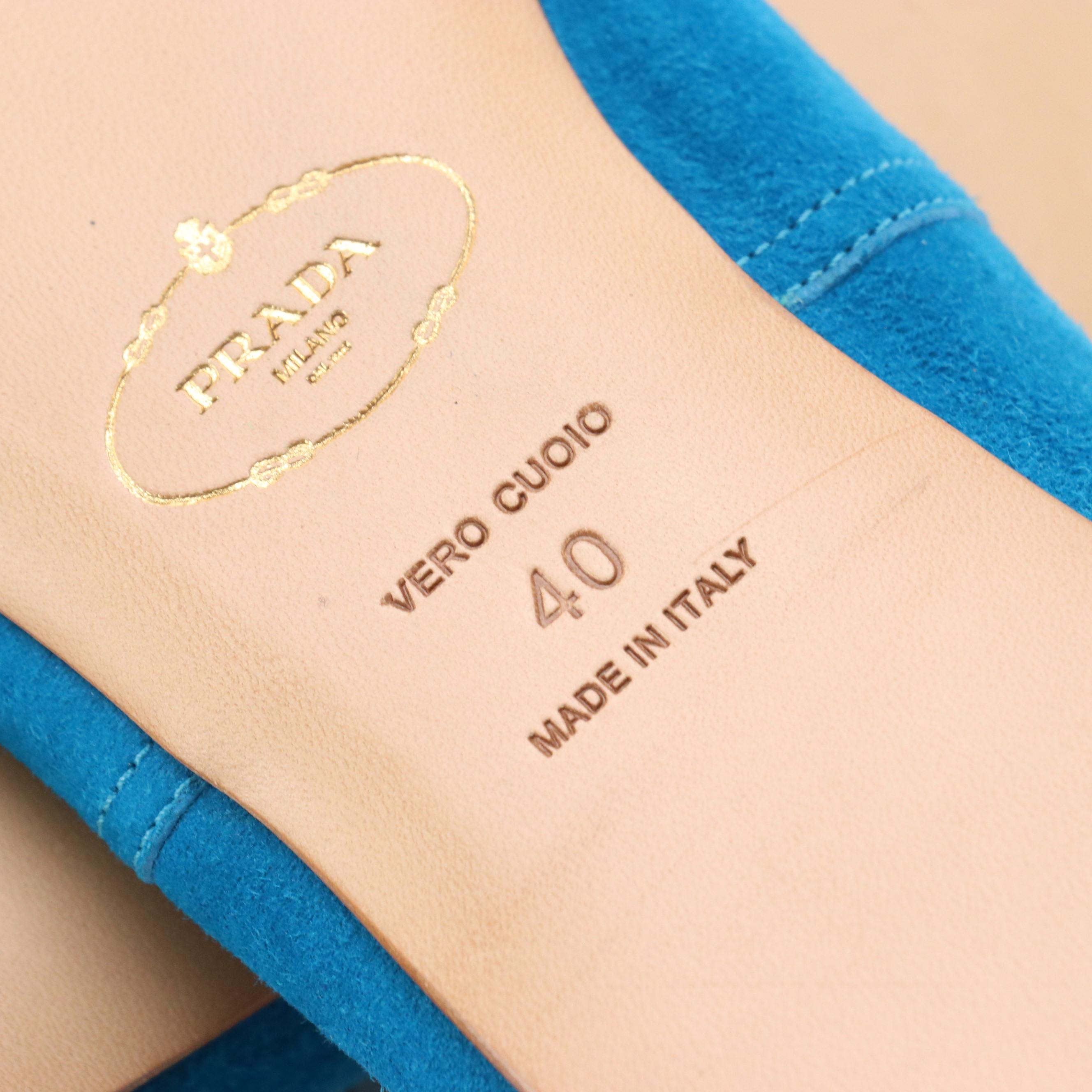 Prada Two-Tone Blue Suede Cap Toe Ballet Flats in Box