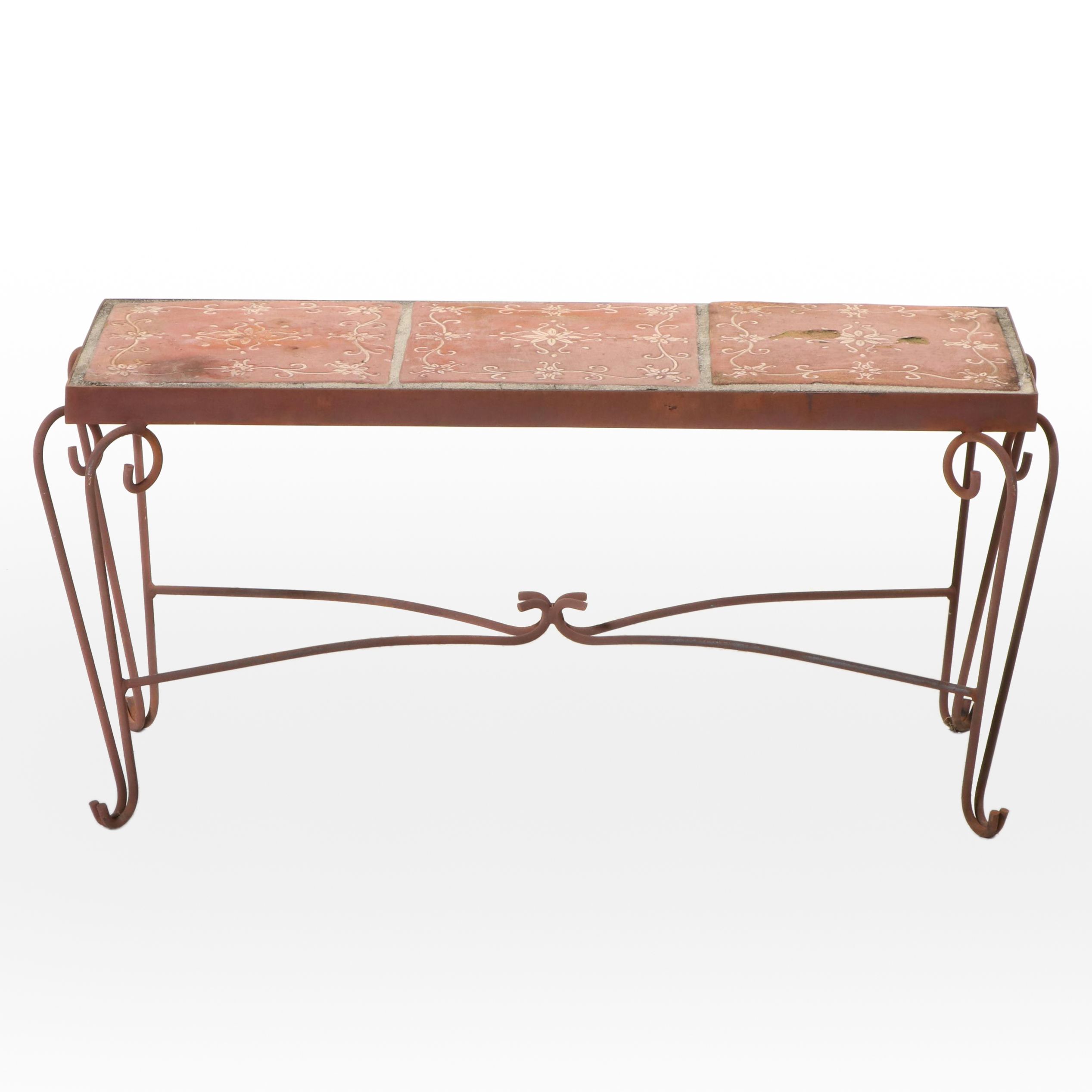 Italian Style Ceramic Tile and Iron Table