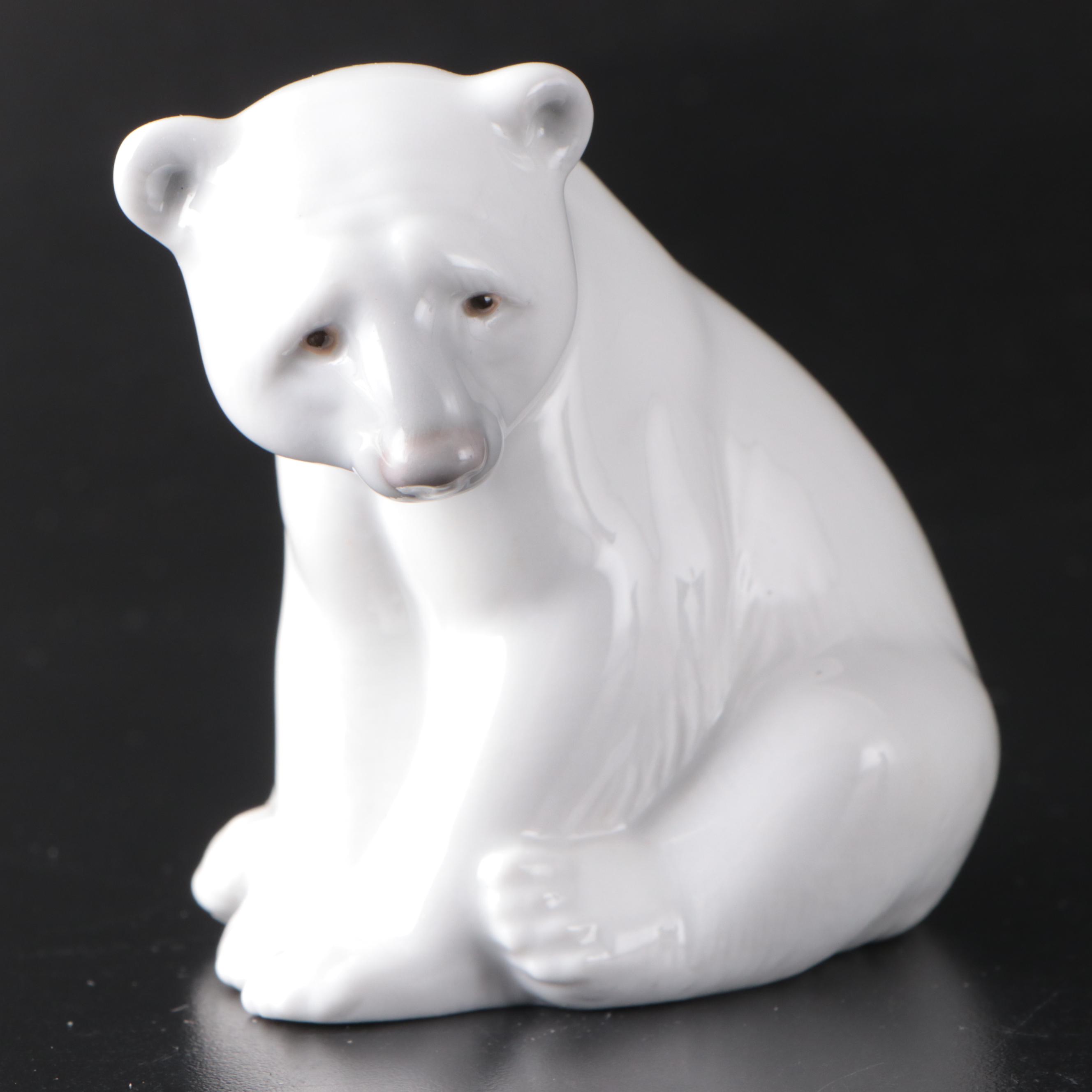 Lladró "Attentive Polar Bear" and "Seated Polar Bear" Porcelain Figurines