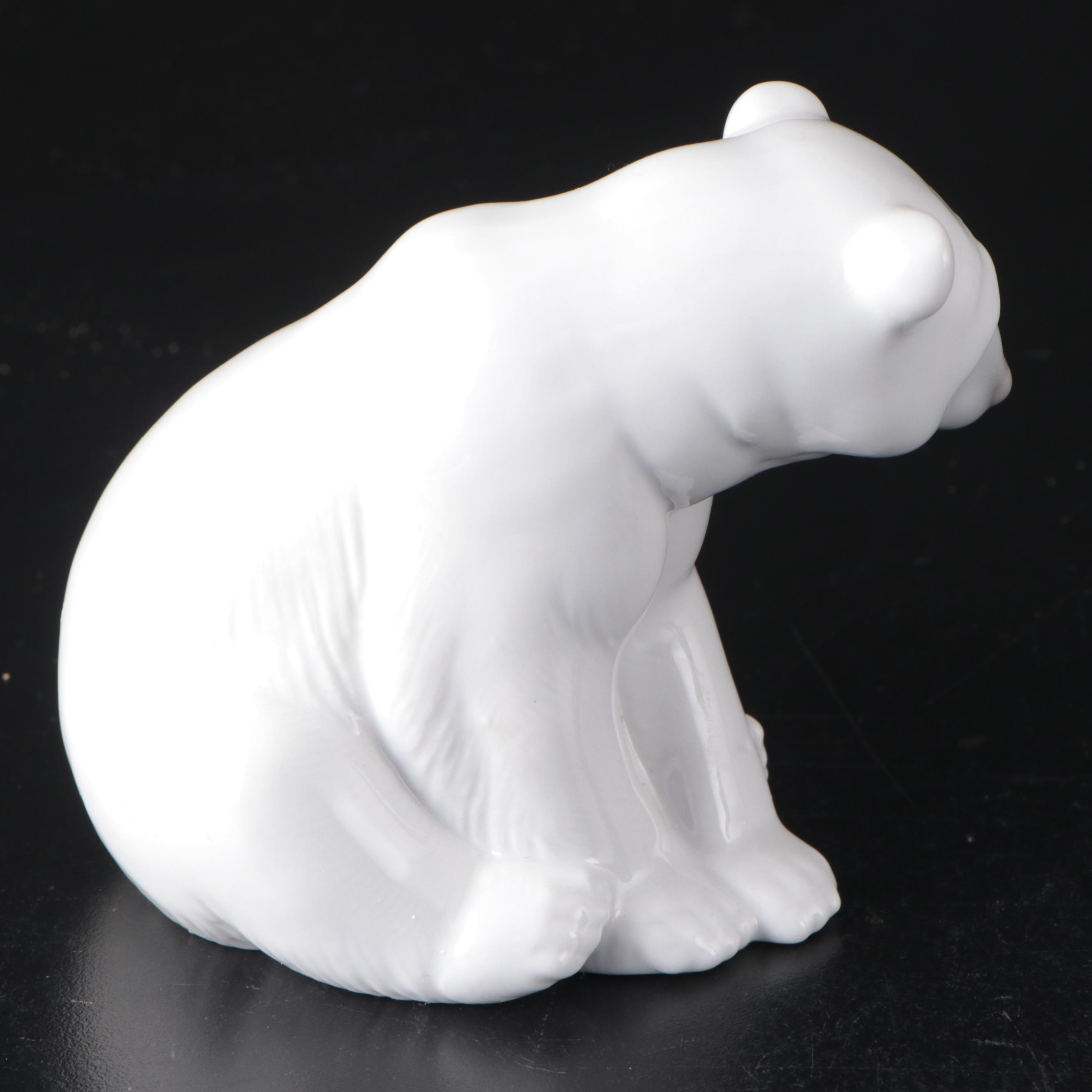 Lladró "Attentive Polar Bear" and "Seated Polar Bear" Porcelain Figurines