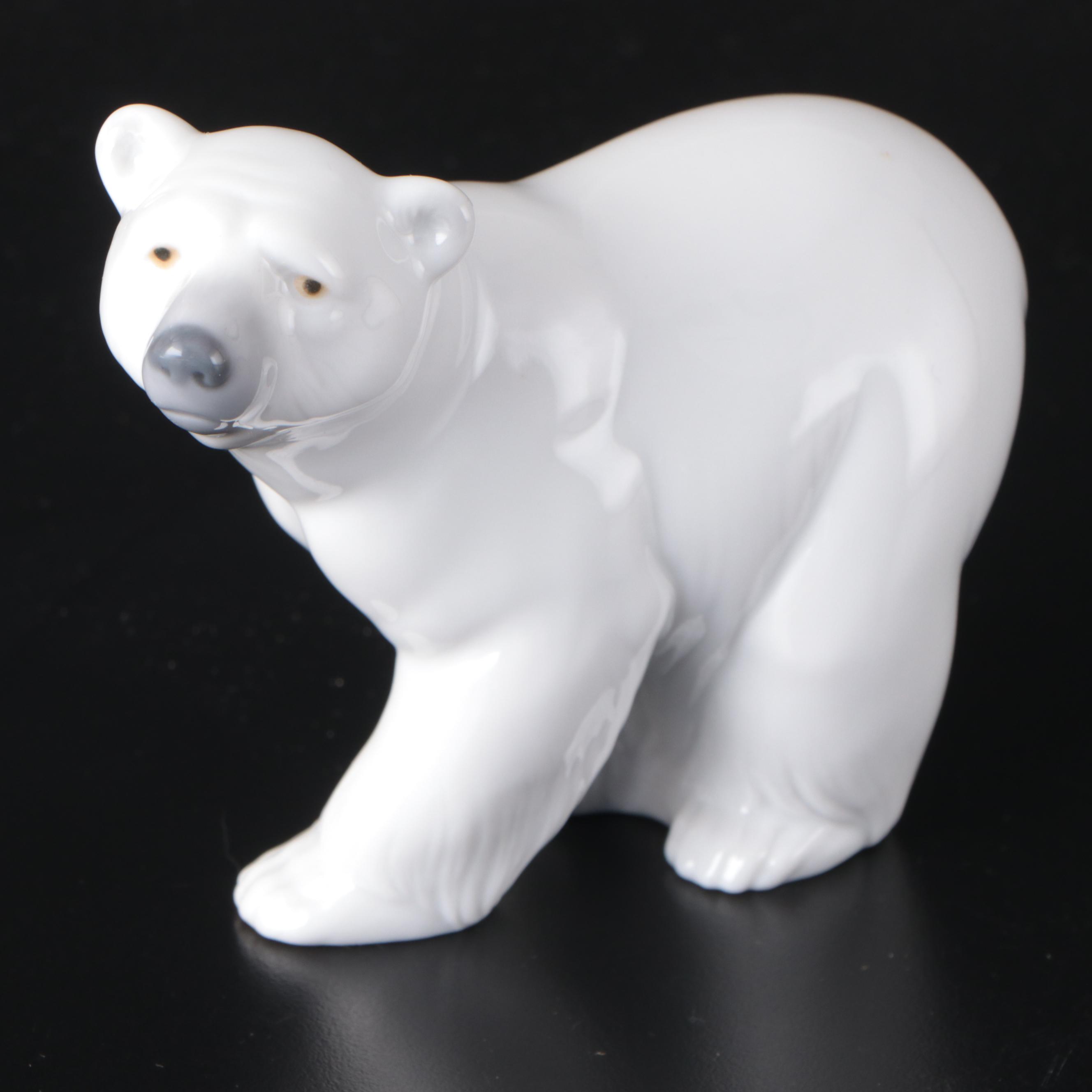 Lladró "Attentive Polar Bear" and "Seated Polar Bear" Porcelain Figurines