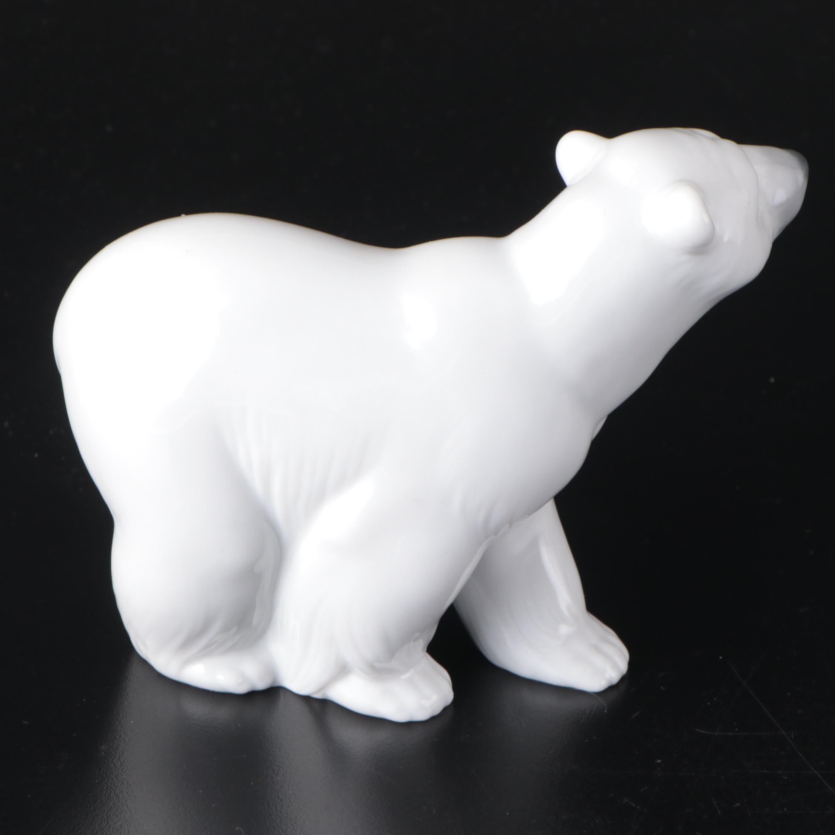 Lladró "Attentive Polar Bear" and "Seated Polar Bear" Porcelain Figurines