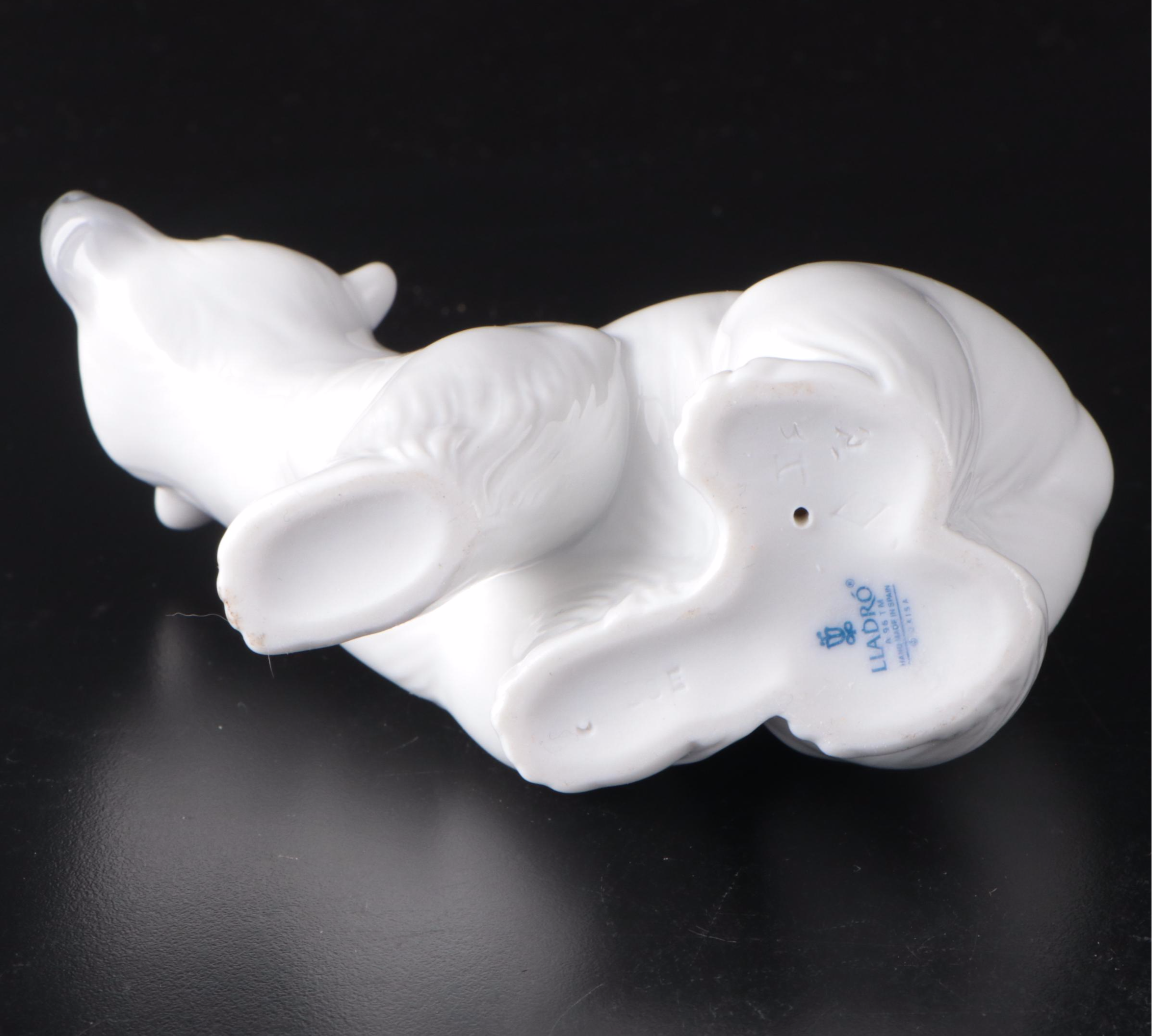 Lladró "Attentive Polar Bear" and "Seated Polar Bear" Porcelain Figurines