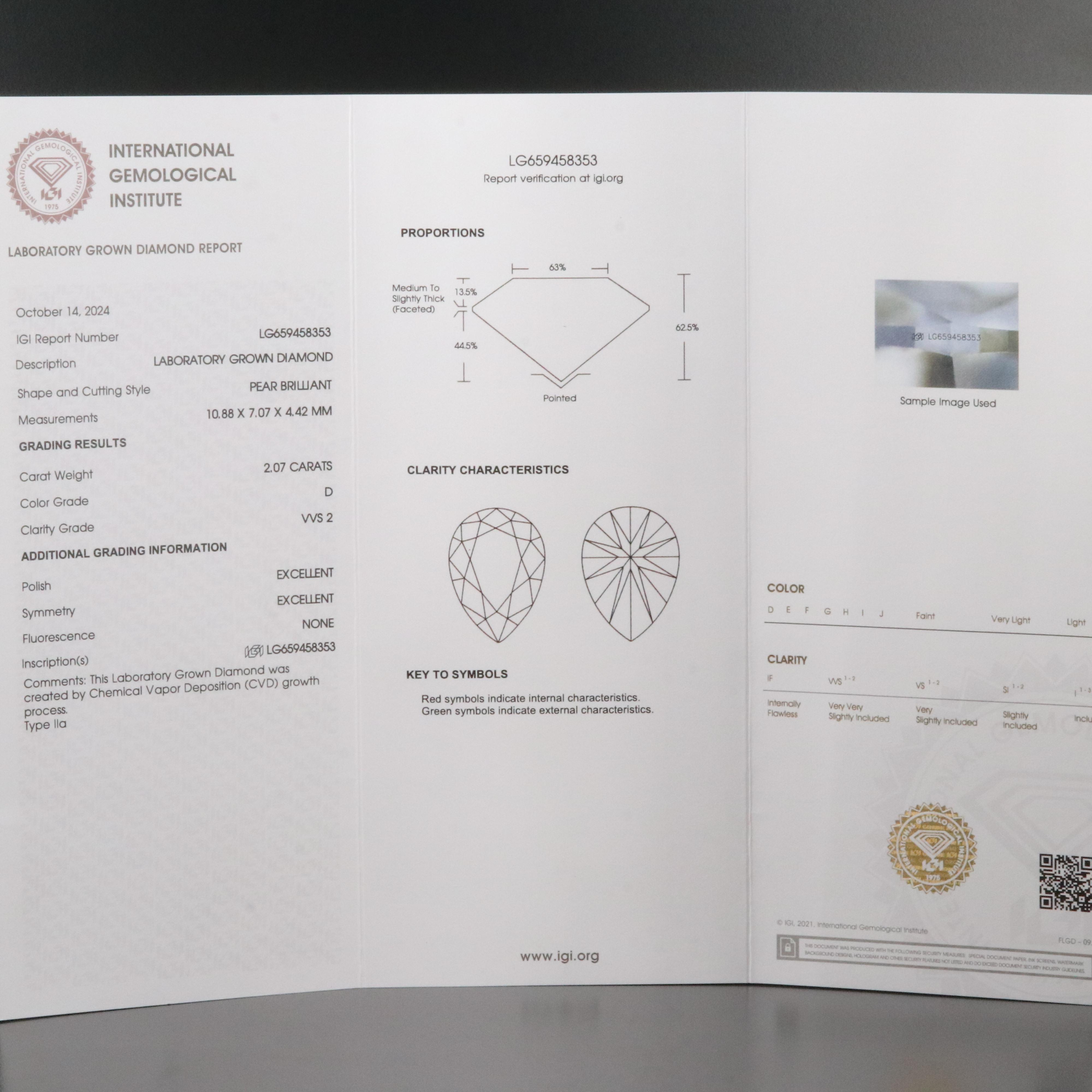 Loose 2.07 CTW Lab Grown Diamond with IGI Report