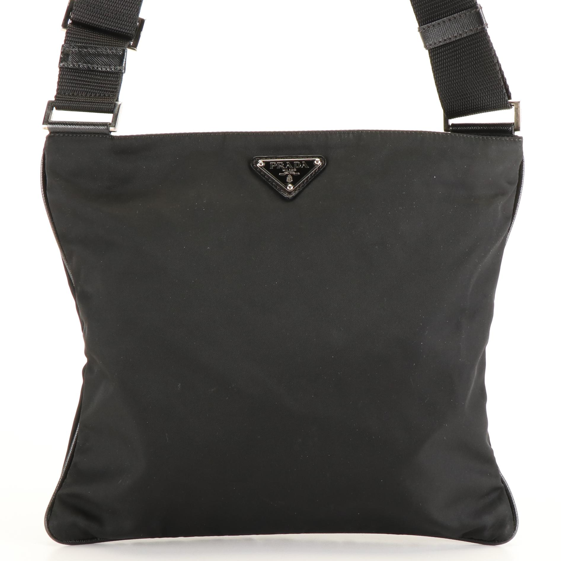 Prada Vela Flat Messenger Bag in Black Tessuto Nylon