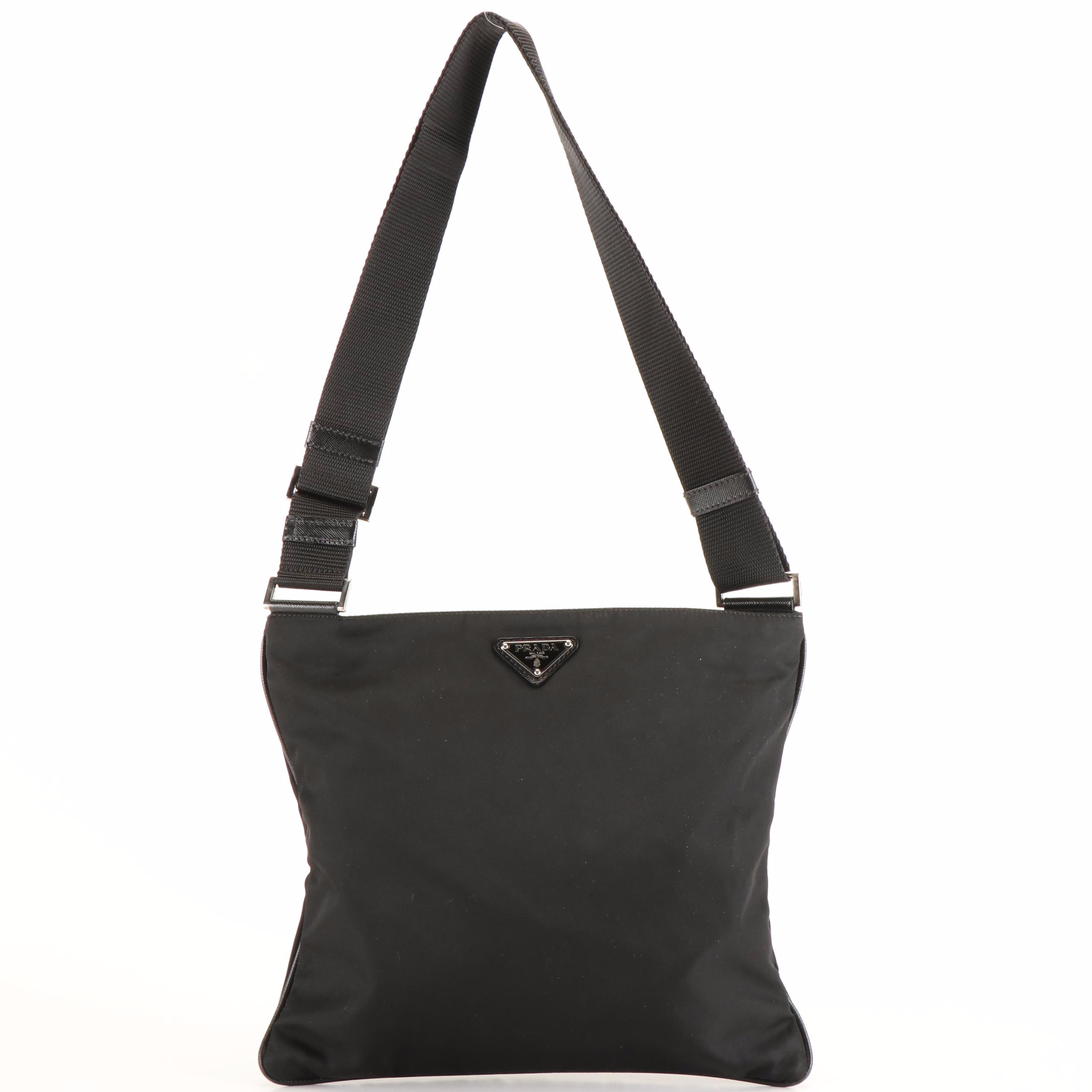 Prada Vela Flat Messenger Bag in Black Tessuto Nylon
