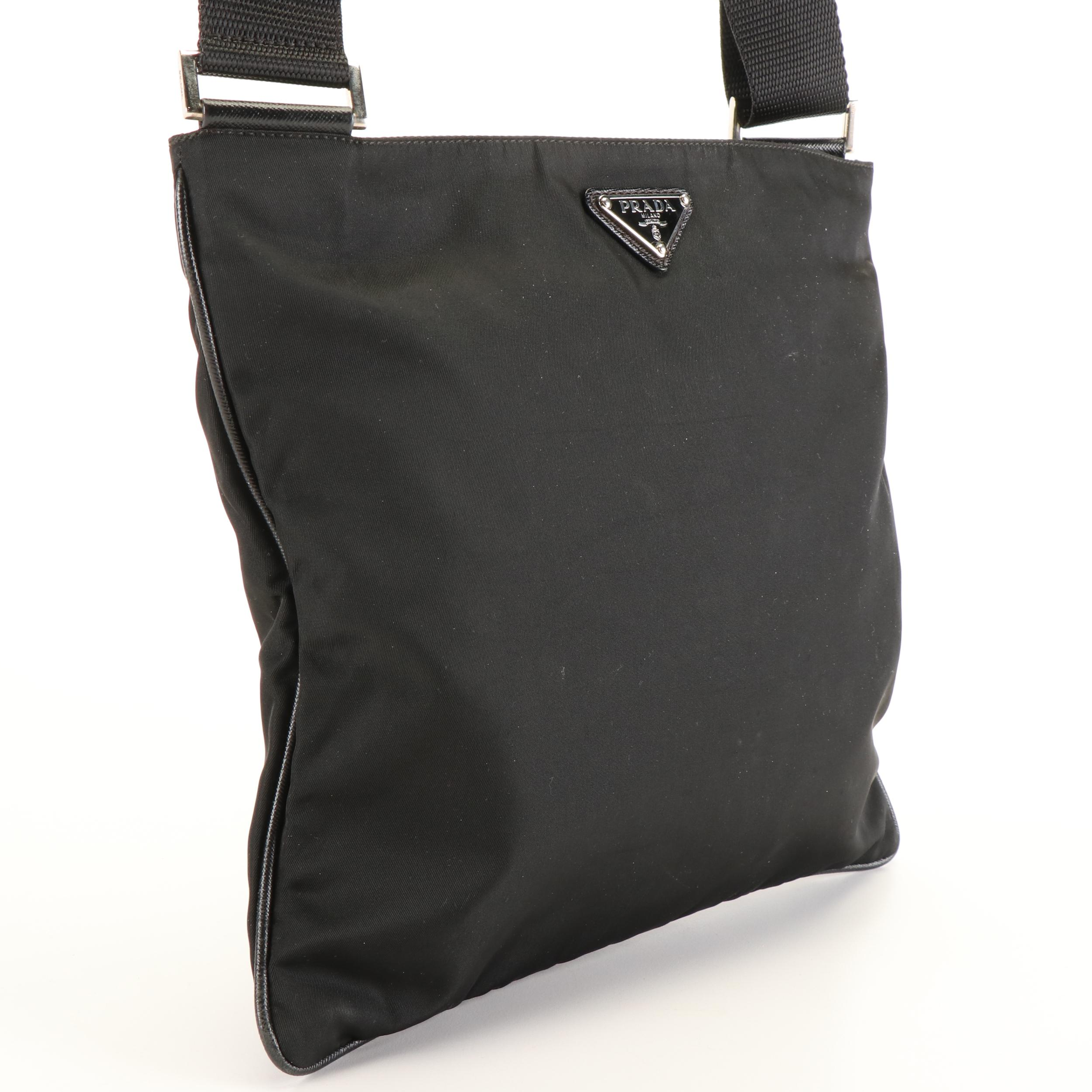 Prada Vela Flat Messenger Bag in Black Tessuto Nylon