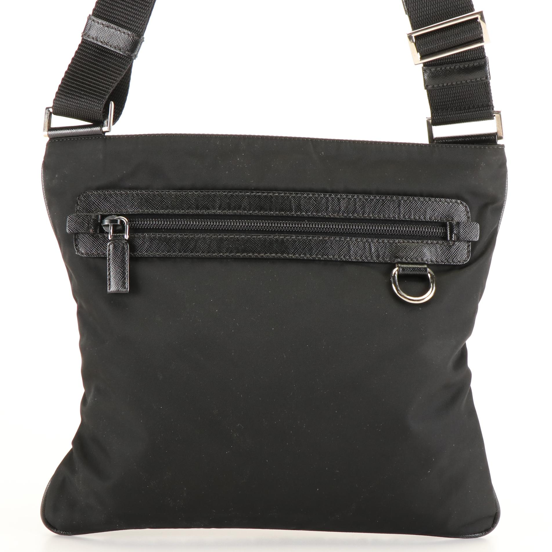 Prada Vela Flat Messenger Bag in Black Tessuto Nylon
