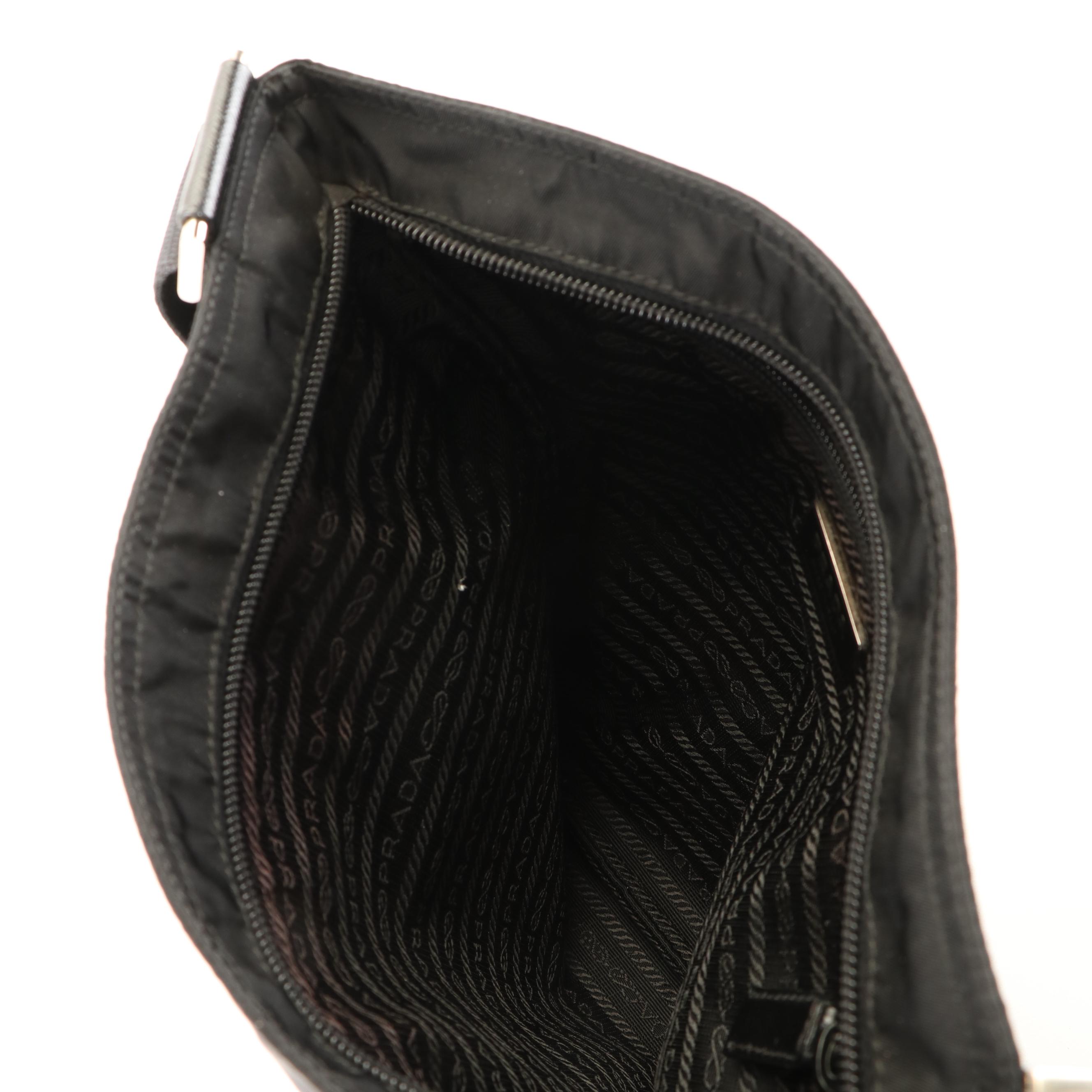 Prada Vela Flat Messenger Bag in Black Tessuto Nylon