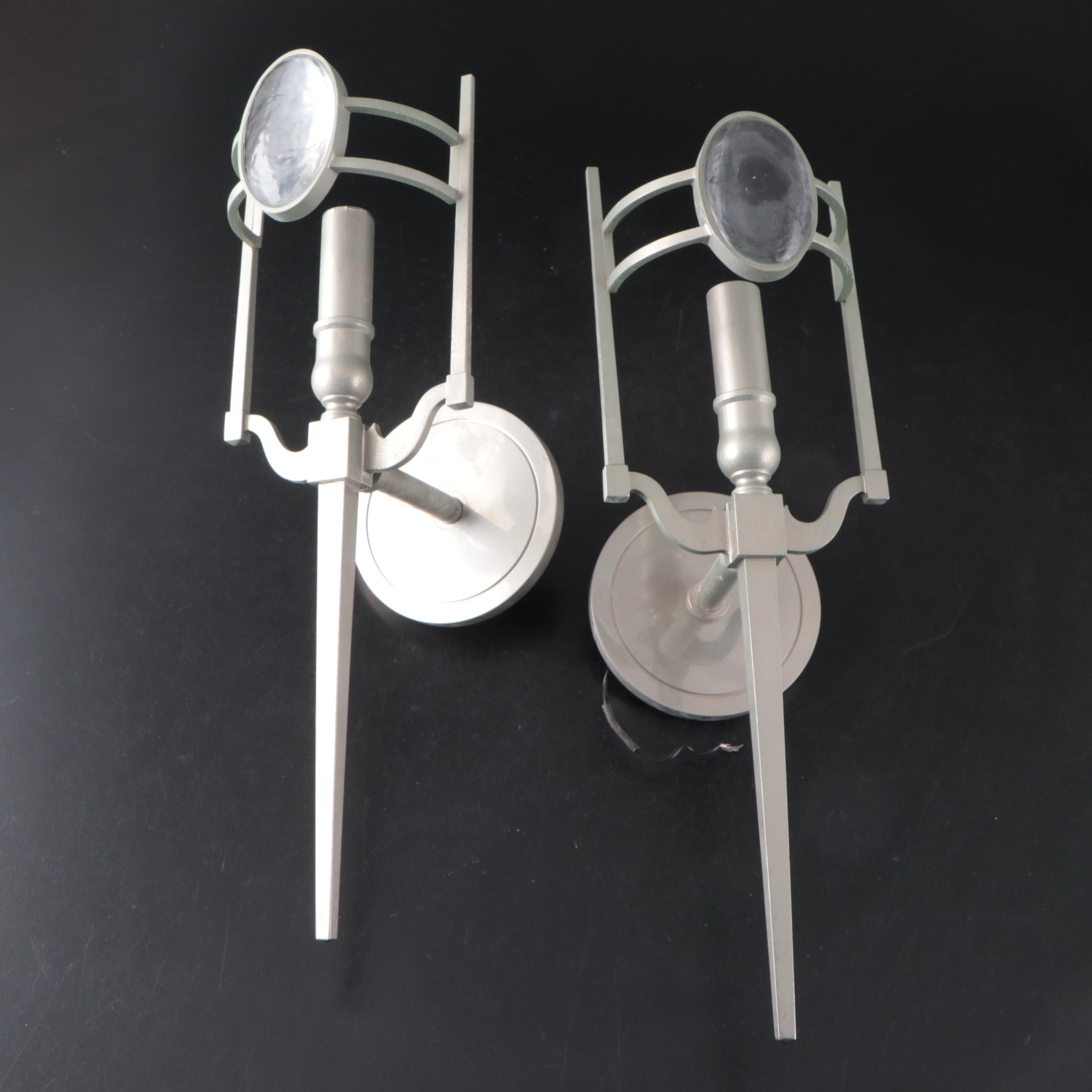 Jonathan Browning "Chapelle" French Industrial Style Metal & Glass Wall Sconces