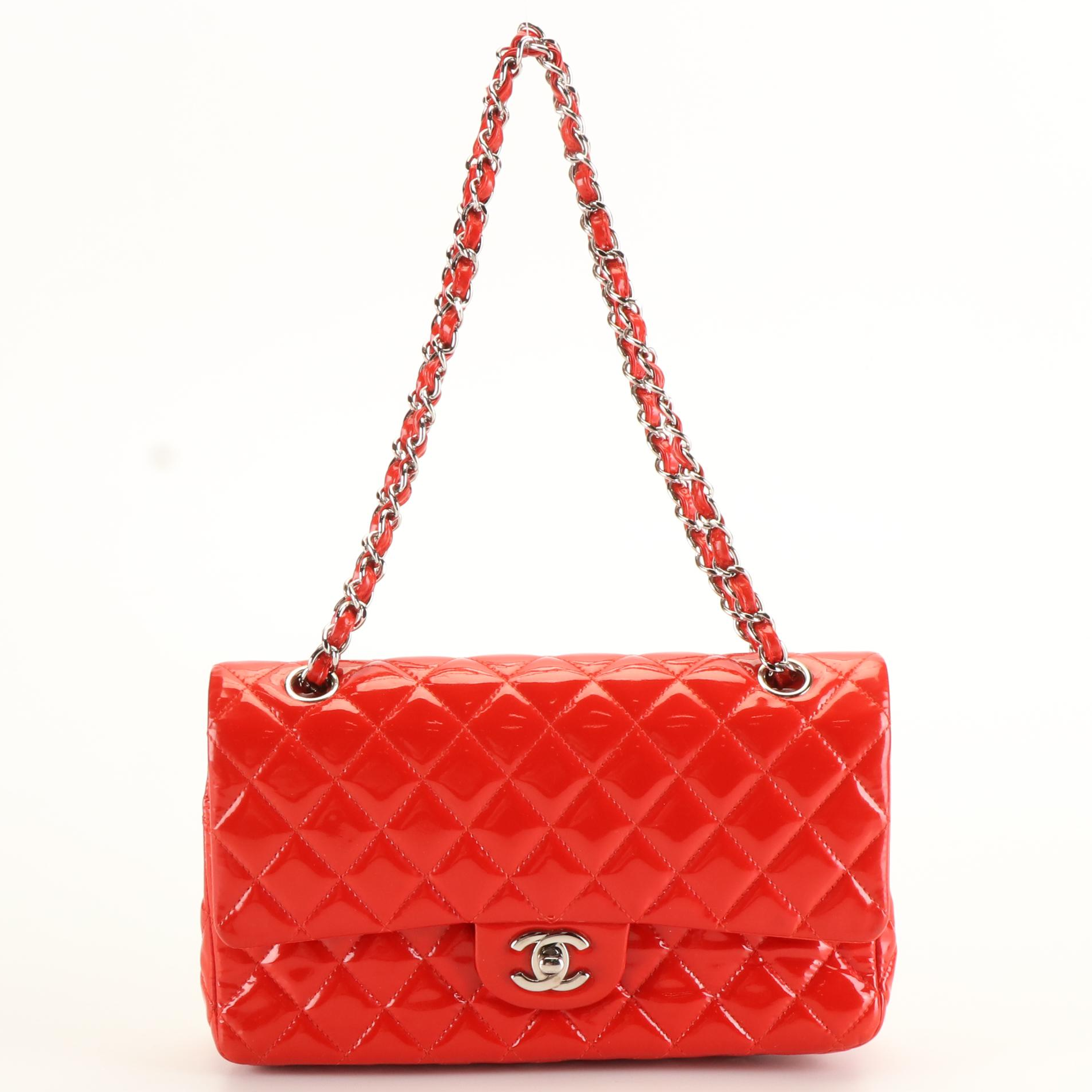 Chanel Double Flap Handbag in Red Quilted Patent Leather