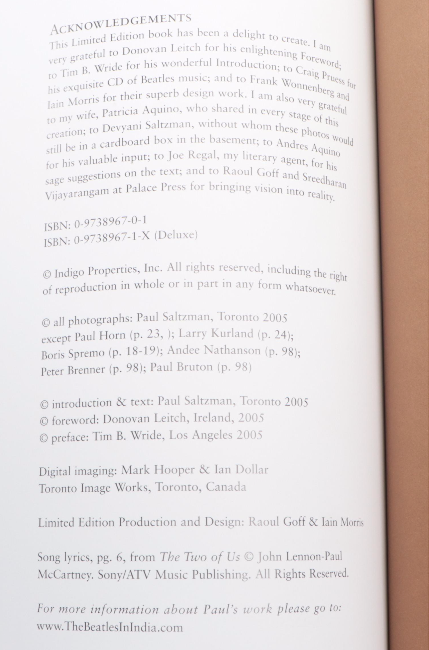 Signed Limited Edition "The Beatles in India" by Paul Saltzman, 2006