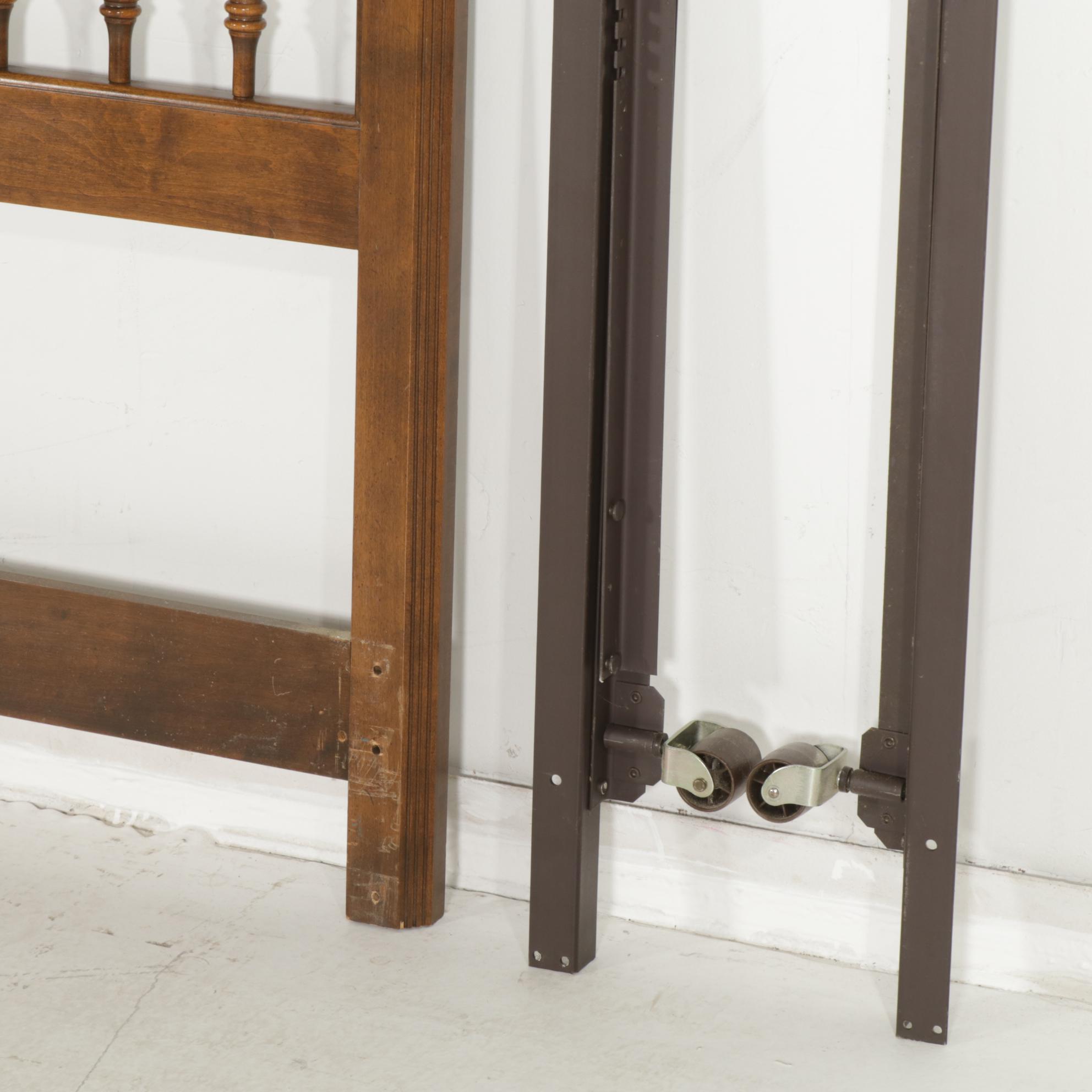 Ethan Allen Walnut King Size Headboard with Metal Bed Frame, Late 20th Century