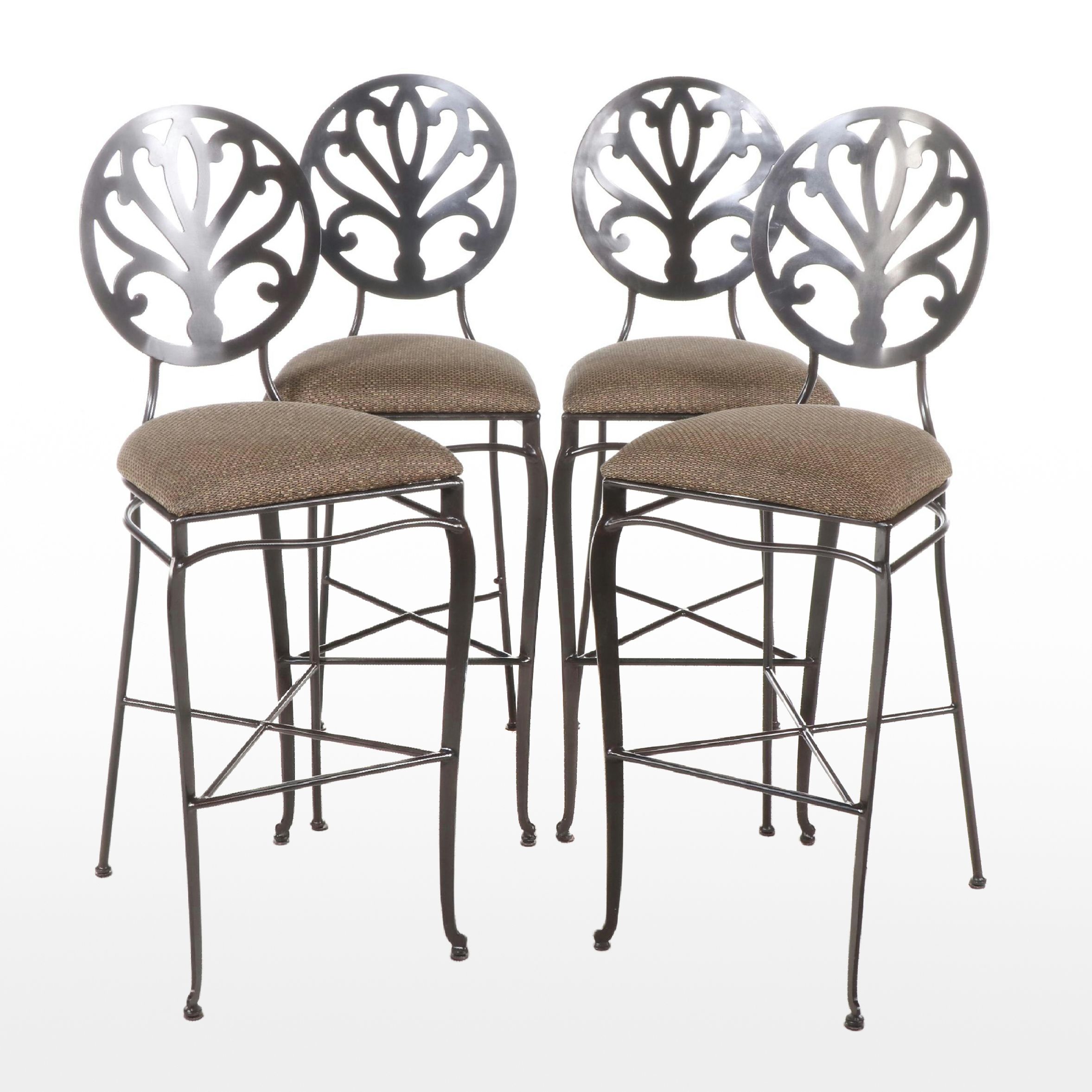 Four Powder-Coated Metal Bar Stools