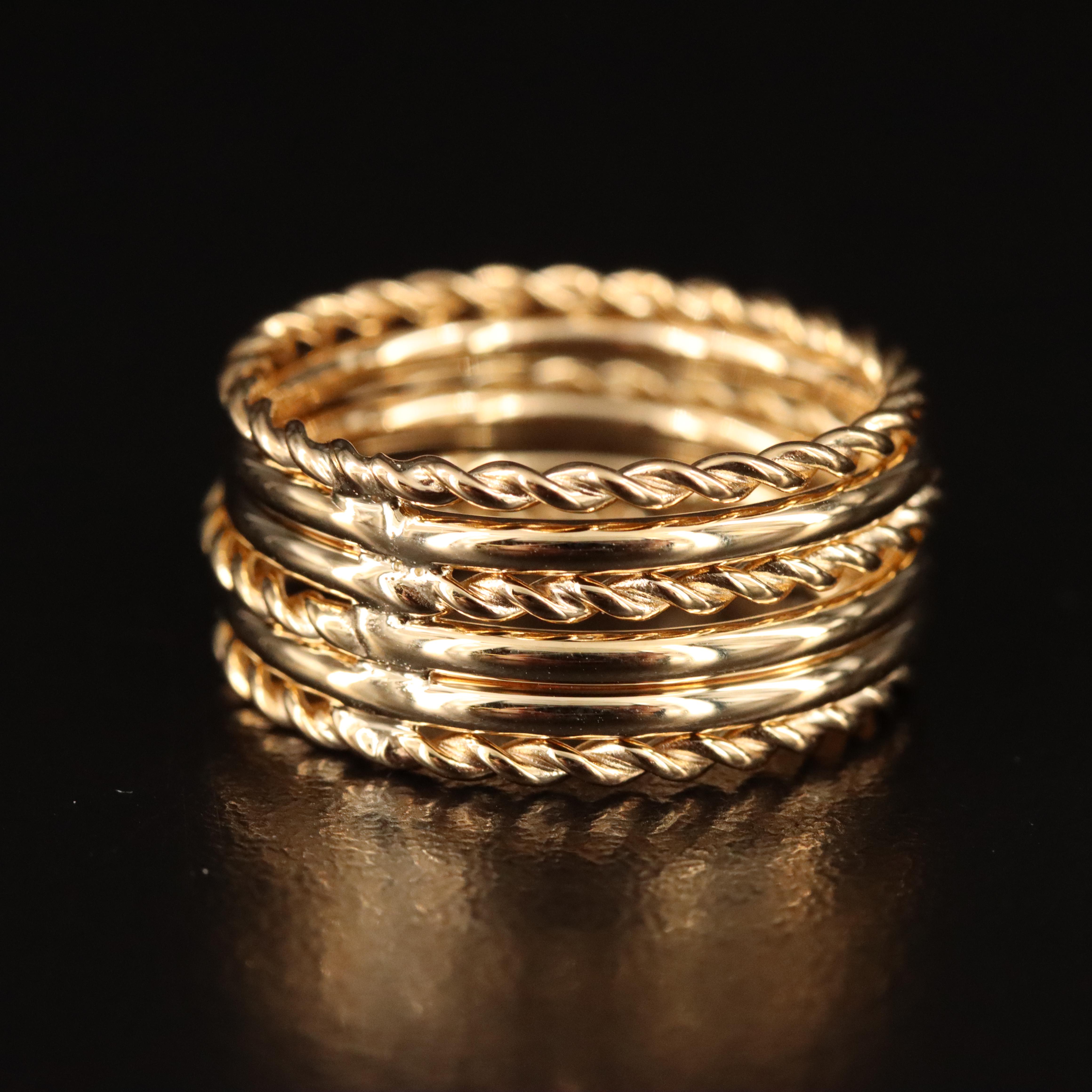 10K Stacked Ring with Rope Detail