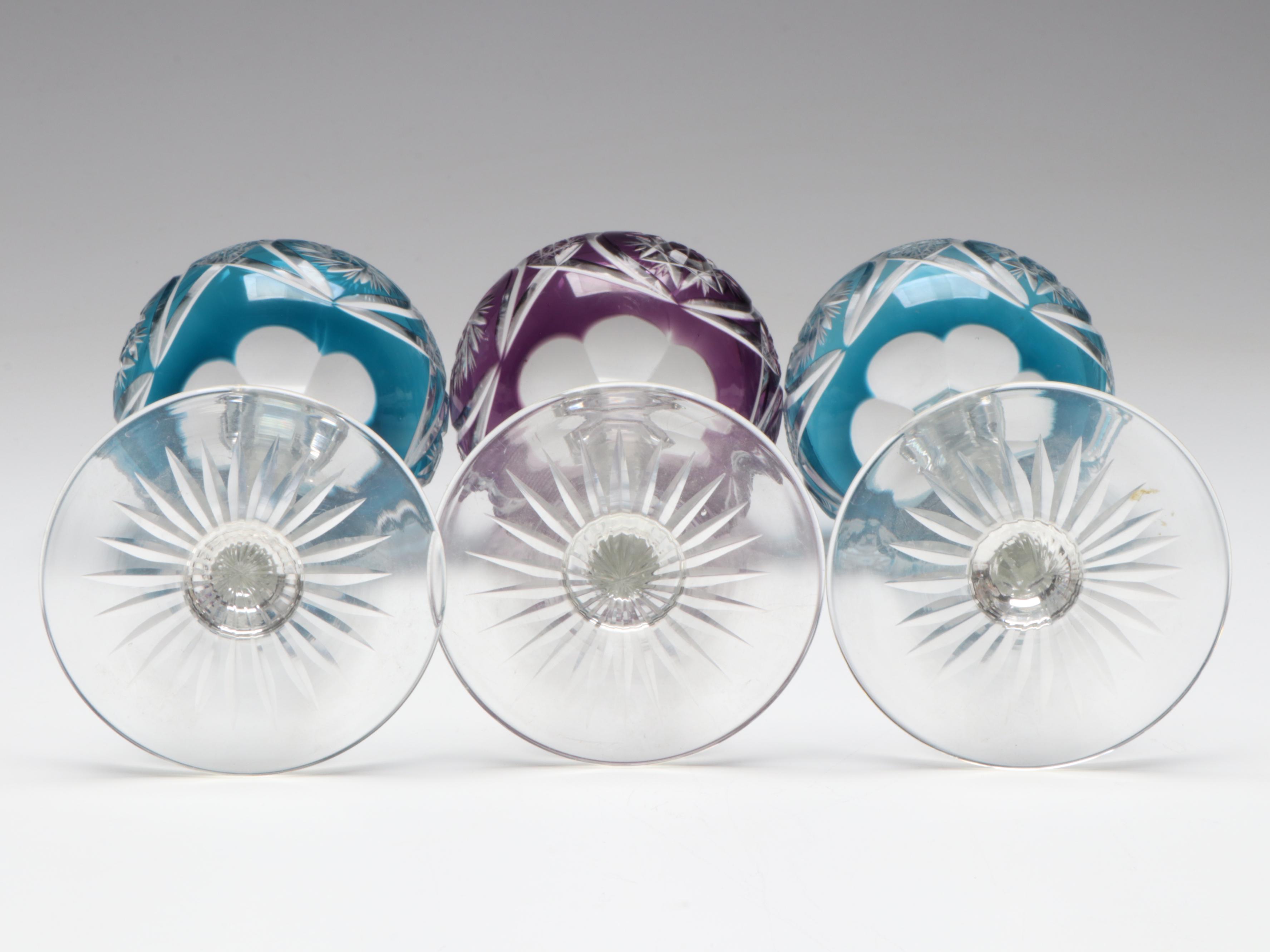 Nachtmann Style Cut to Clear Colored Wine Hock Glasses