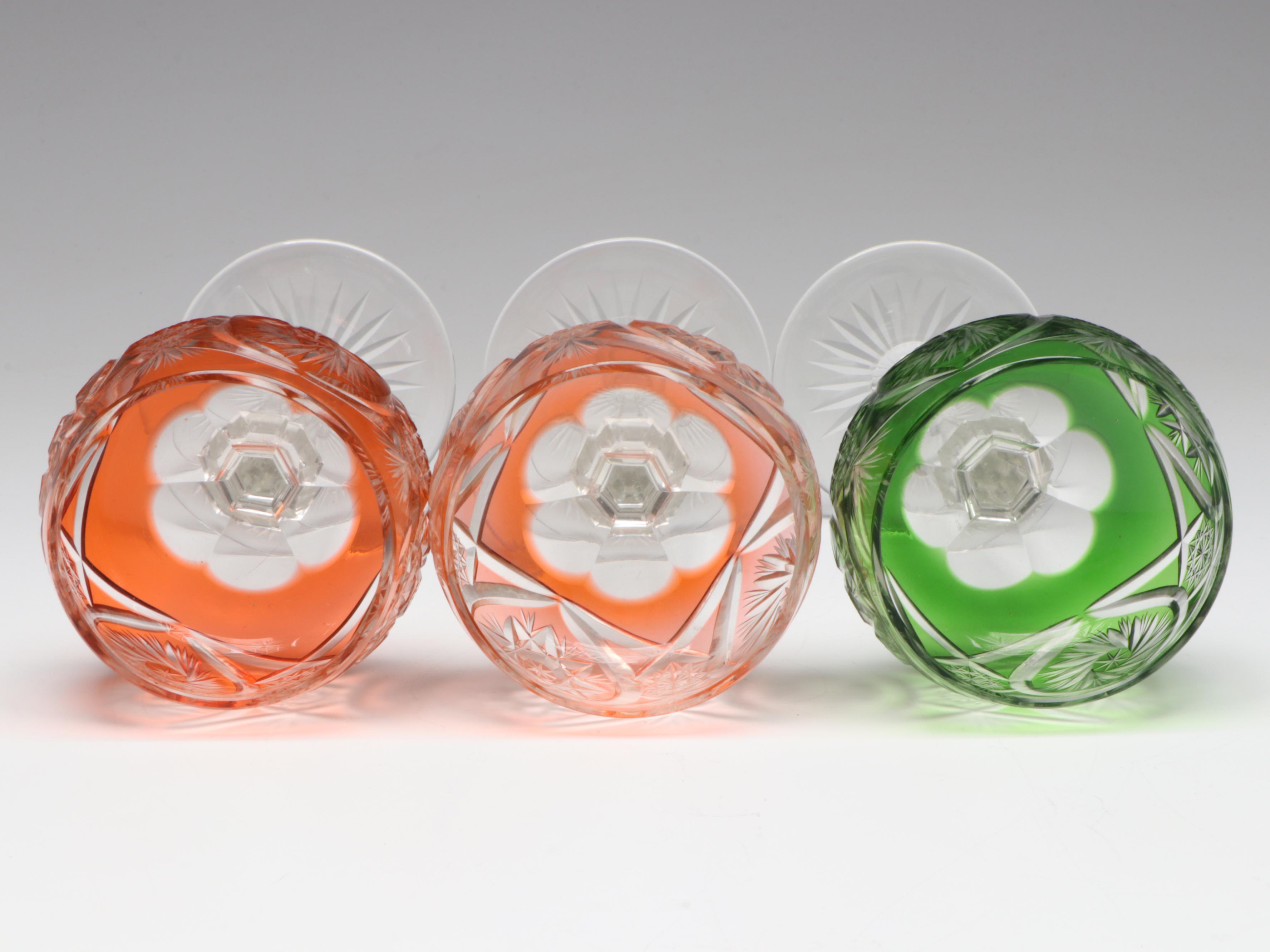 Nachtmann Style Cut to Clear Colored Wine Hock Glasses