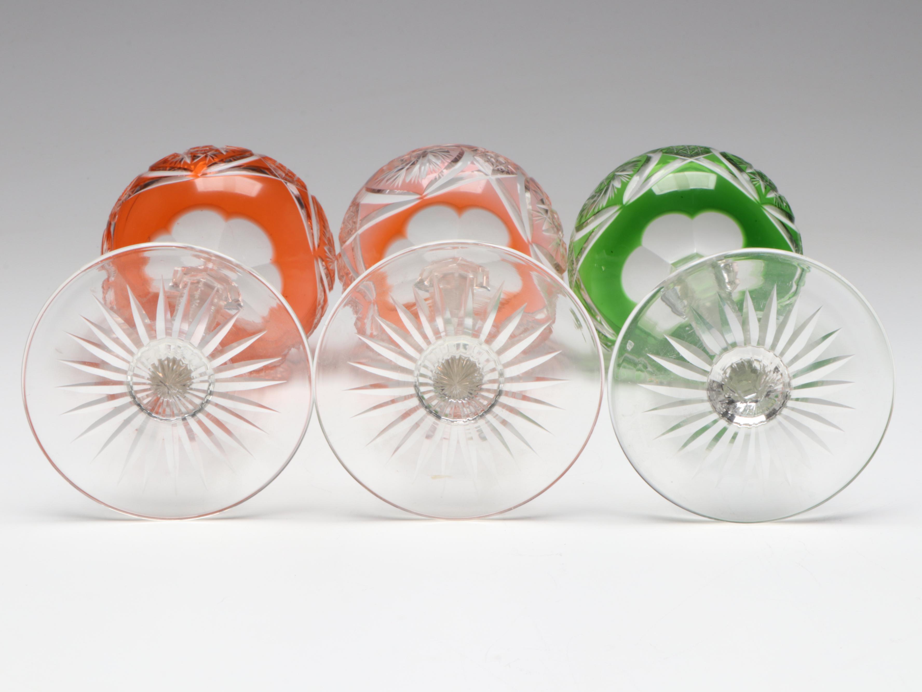 Nachtmann Style Cut to Clear Colored Wine Hock Glasses