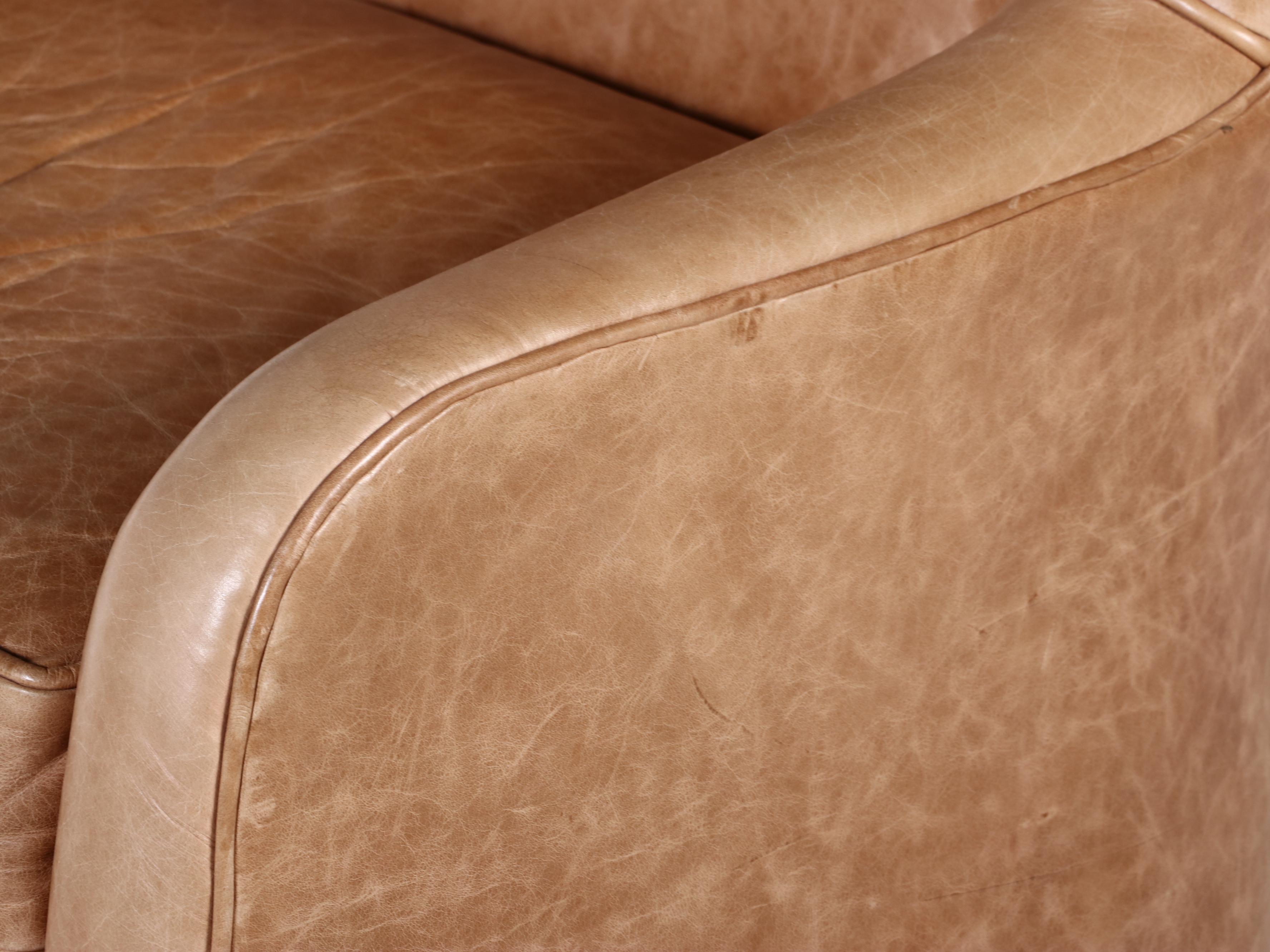 Ethan Allen Hardwood and Leather Wingback Armchair and Ottoman