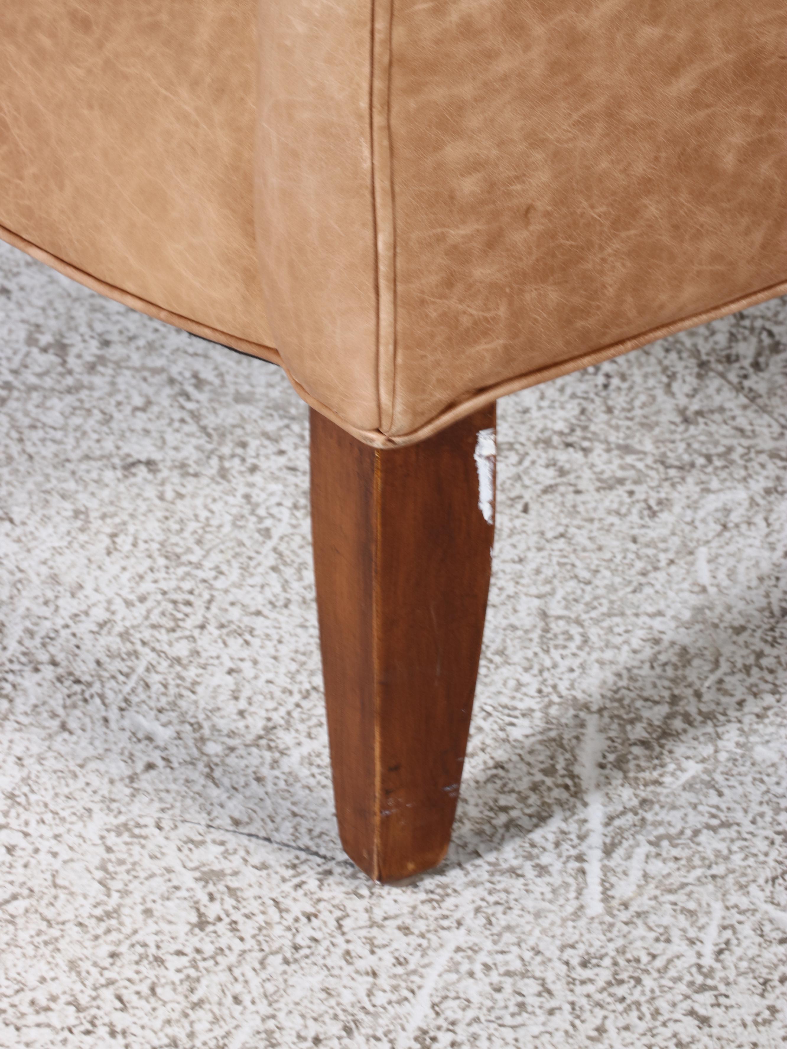 Ethan Allen Hardwood and Leather Wingback Armchair and Ottoman