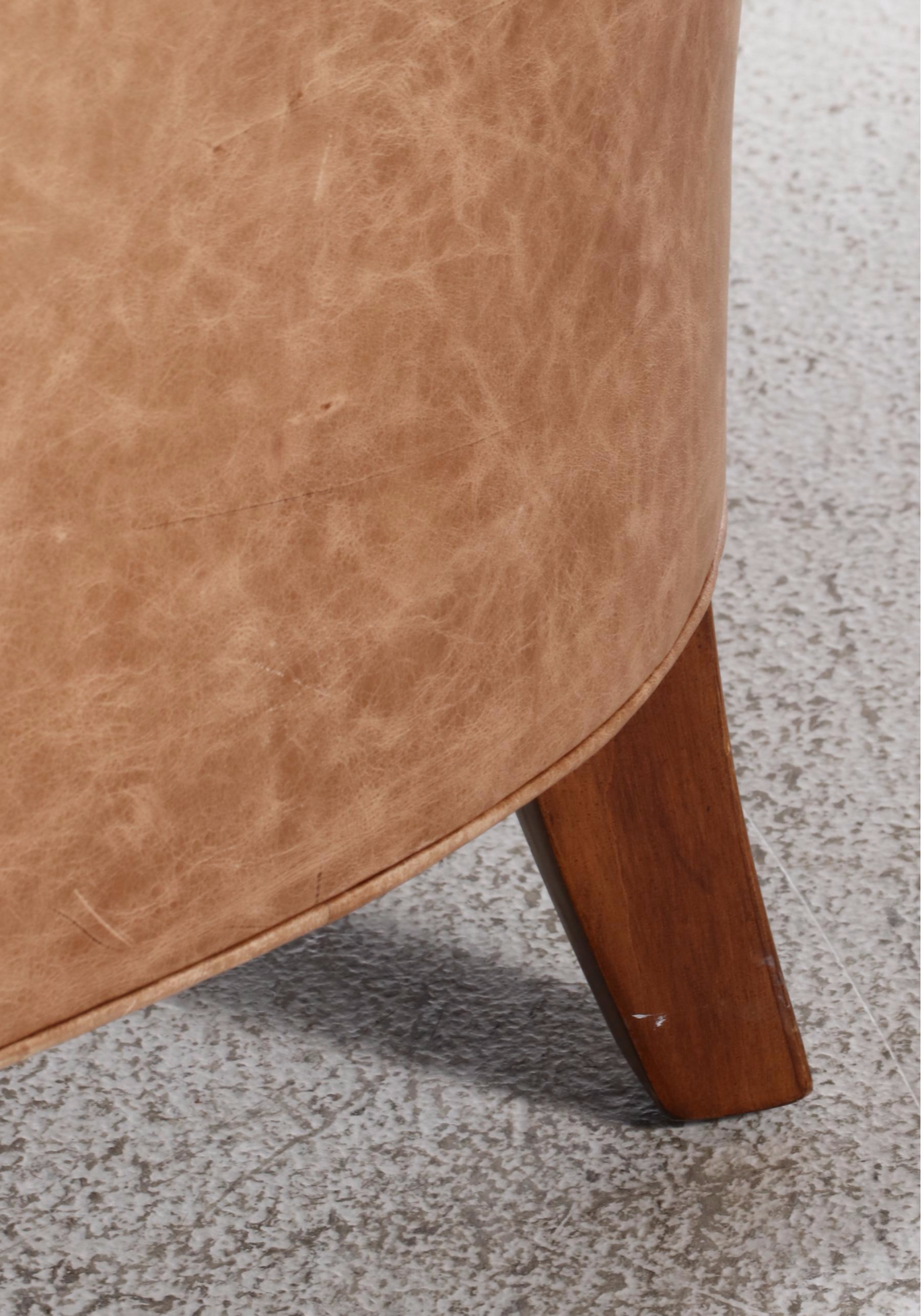 Ethan Allen Hardwood and Leather Wingback Armchair and Ottoman